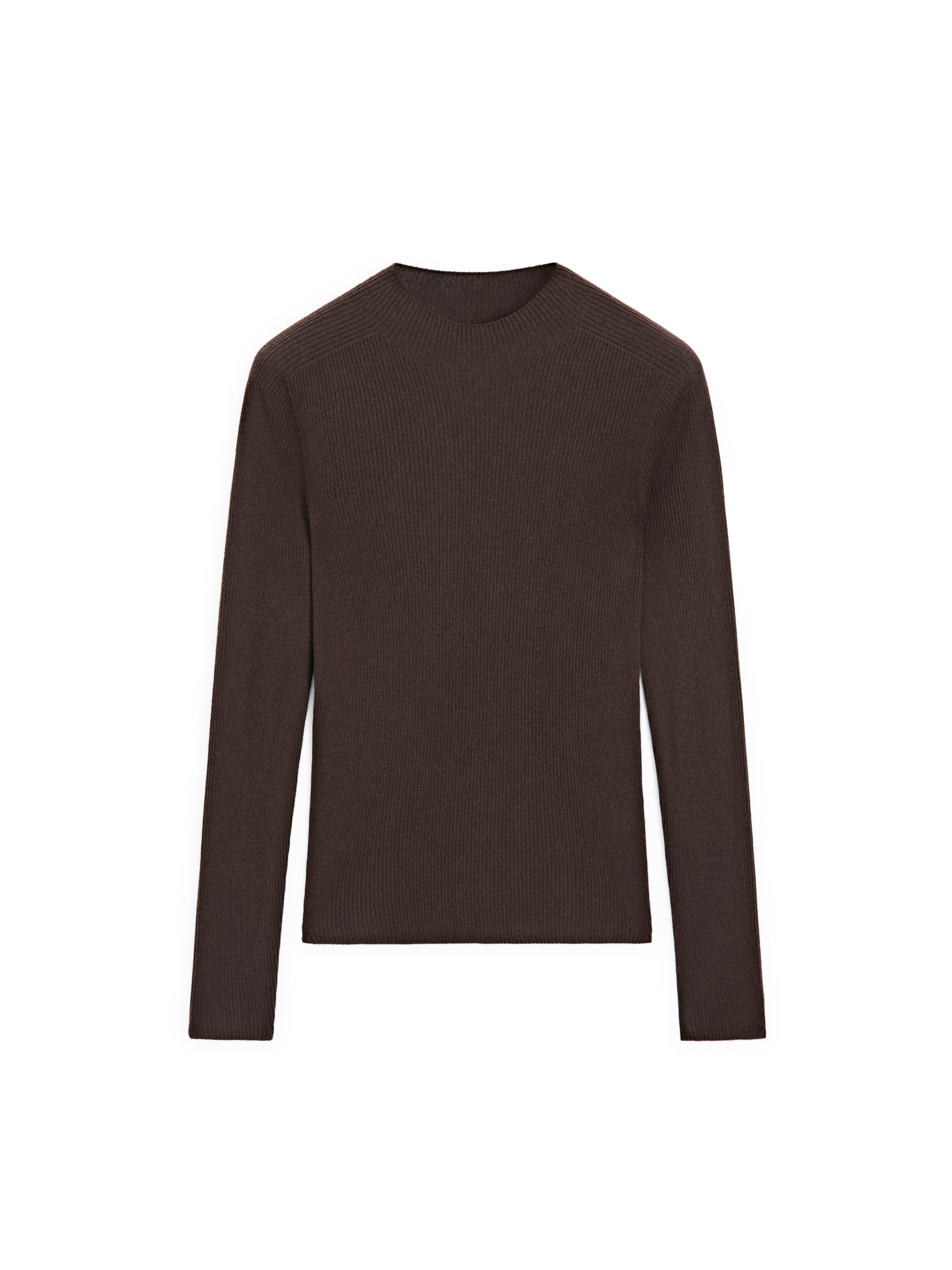 Ribbed knit mock turtleneck sweater — BROWN