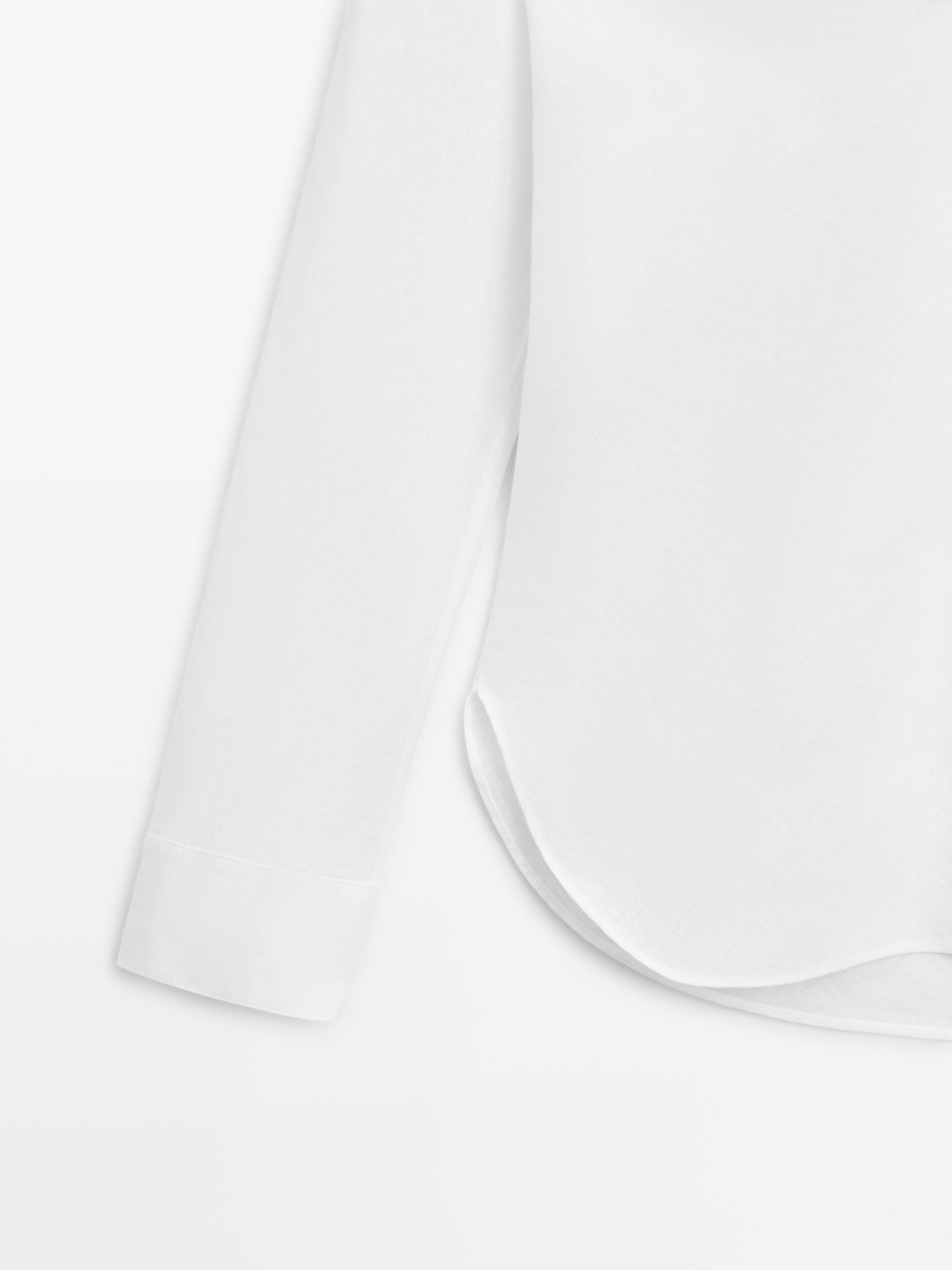 100% linen stand collar shirt — WHITE