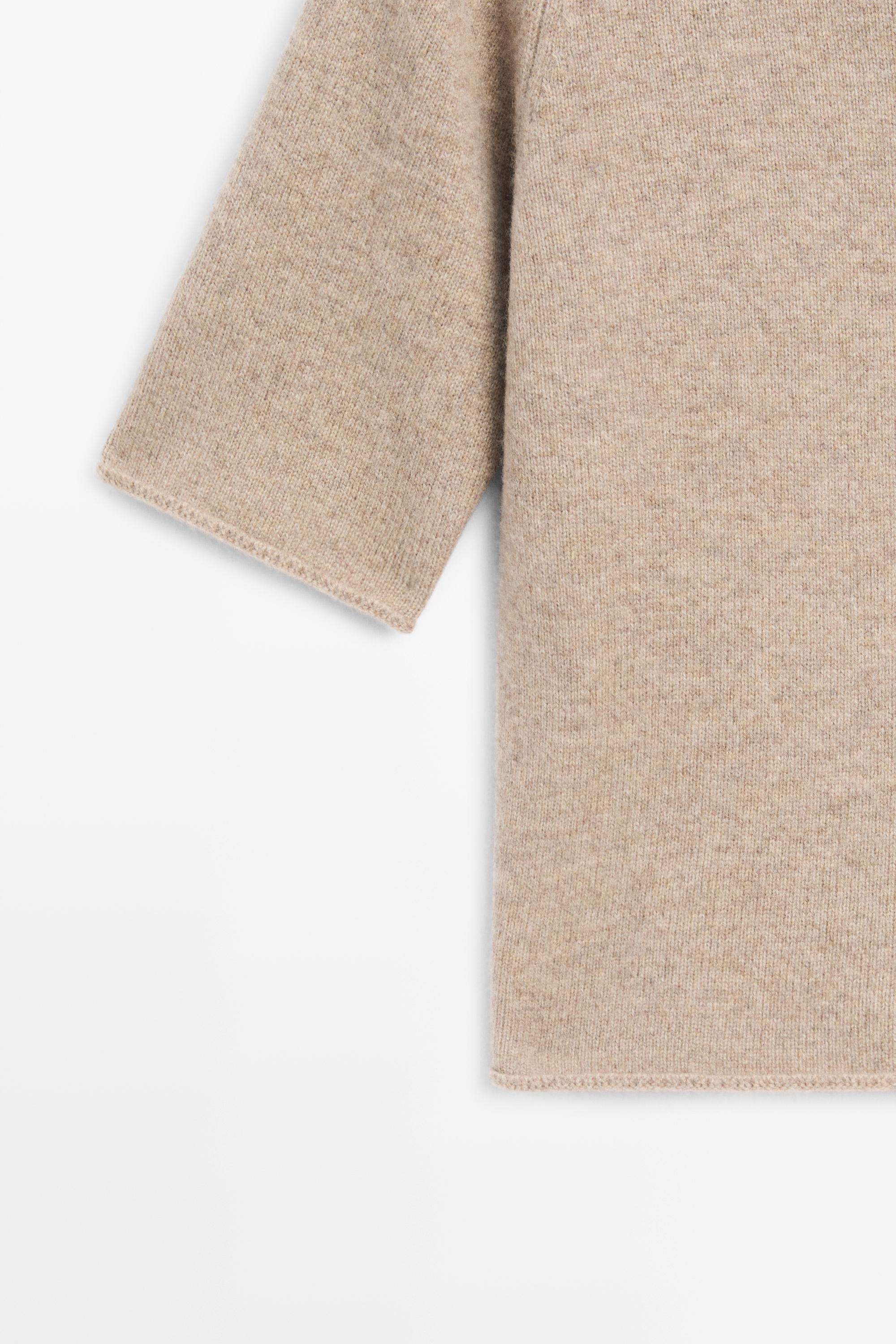 100% wool funnel neck knit cardigan — BEIGE MARL