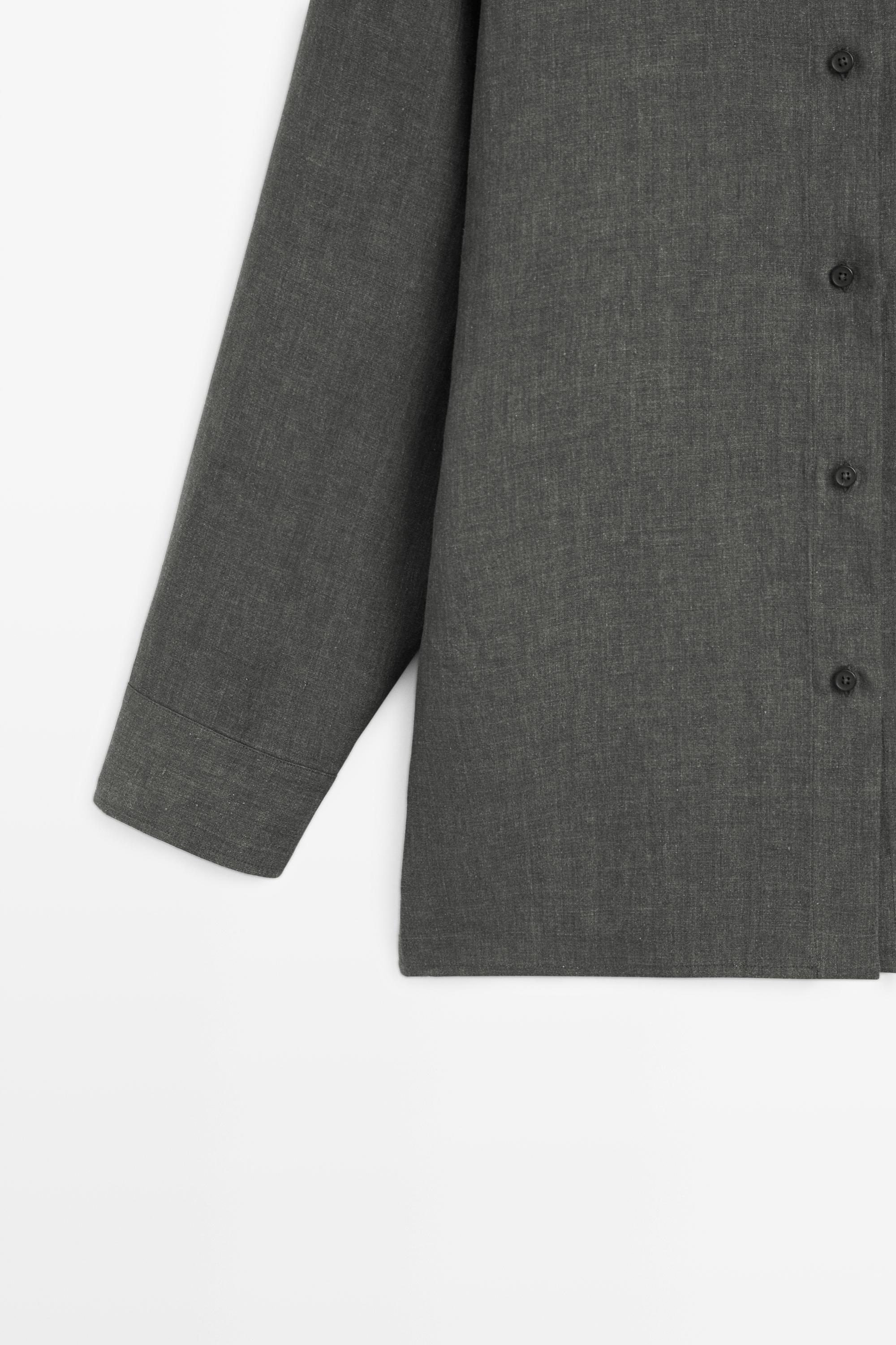 Melange linen overshirt with buckles — BLUISH GREEN