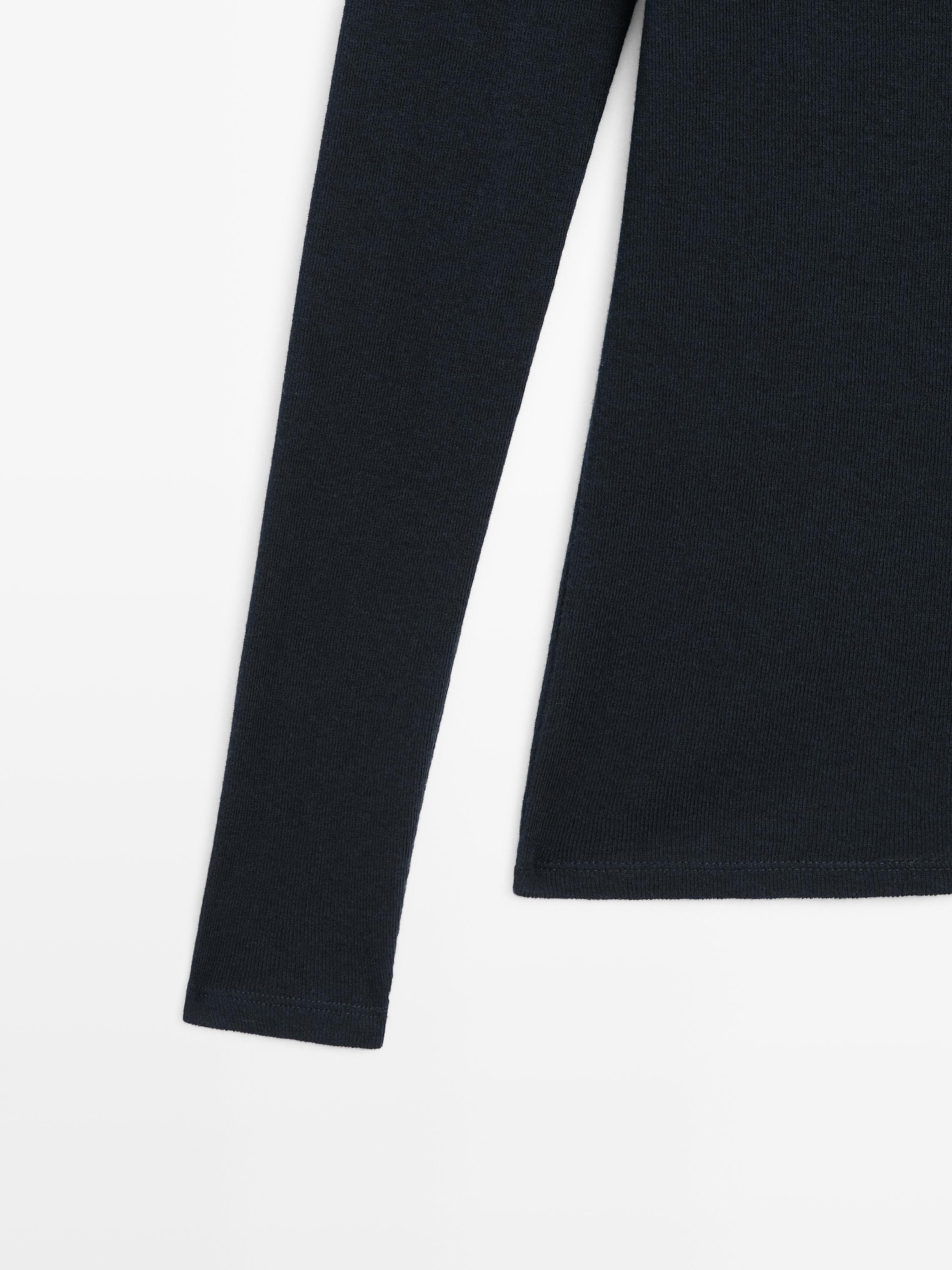 Long sleeve knit V-neck polo shirt — NAVY BLUE