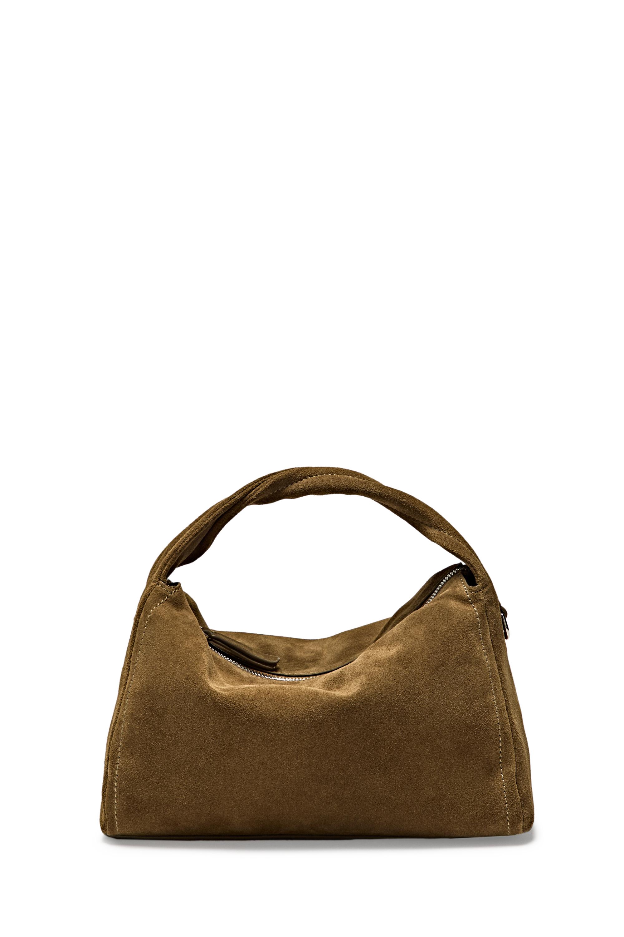 Split suede leather crossbody bag — KHAKI GREEN