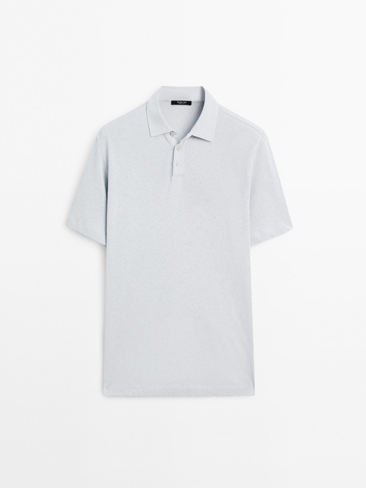 Massimo Dutti - Herre - Kortærmet Poloshirt I Hørblanding - Lys Blå - Xl