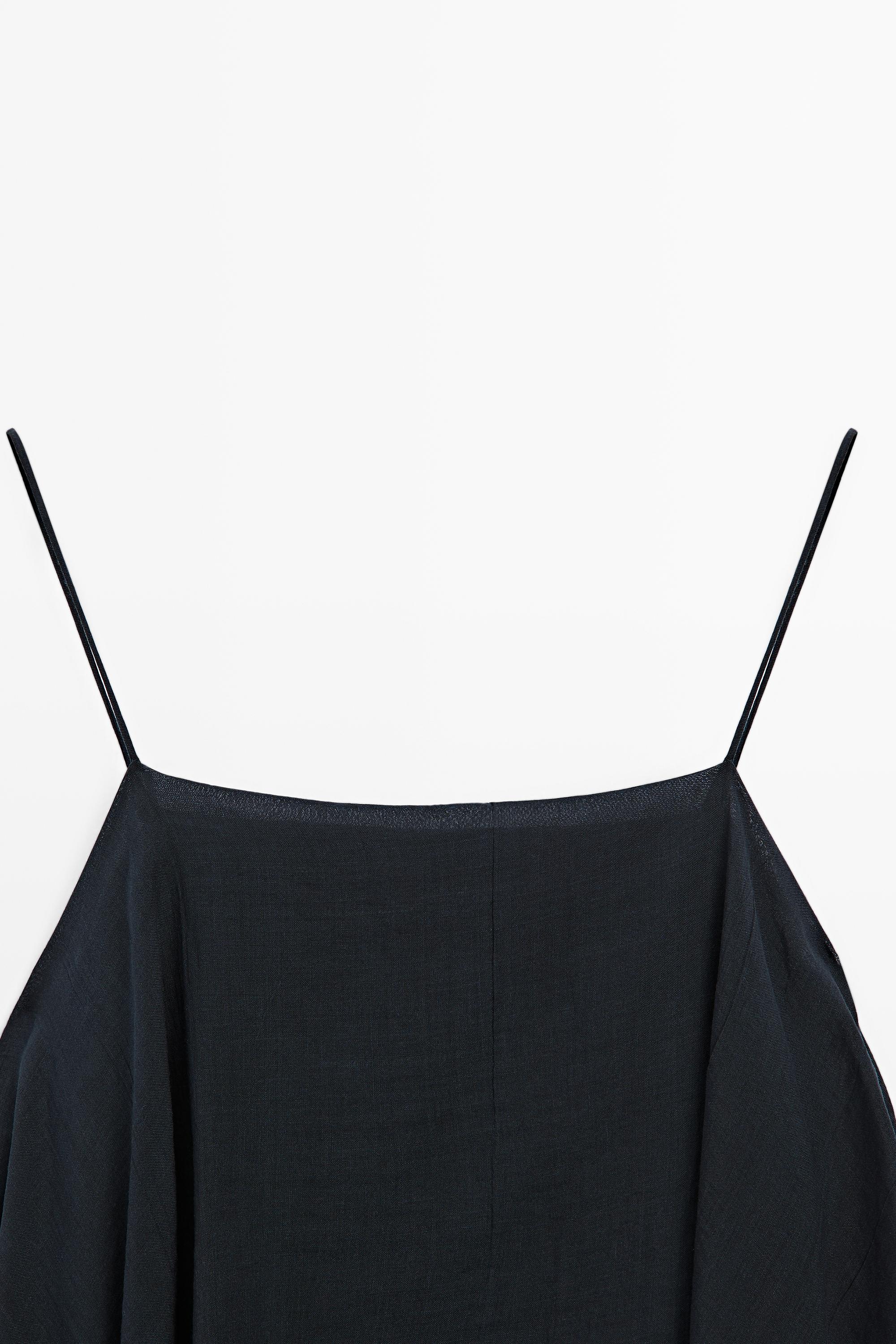 Midi dress with asymmetric ruffle detail — Dark Blue