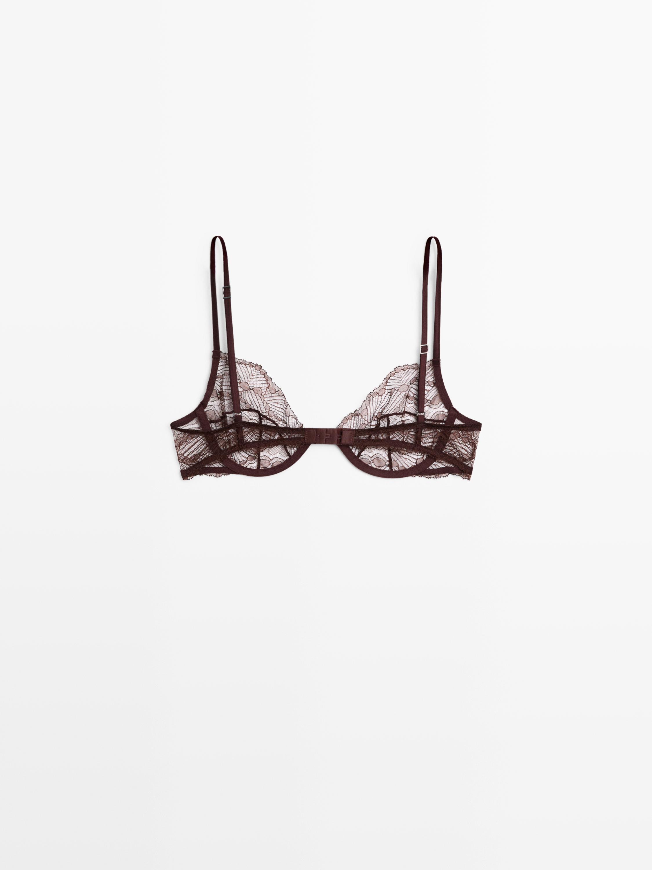 Scalloped lace bra with underwire — BROWN