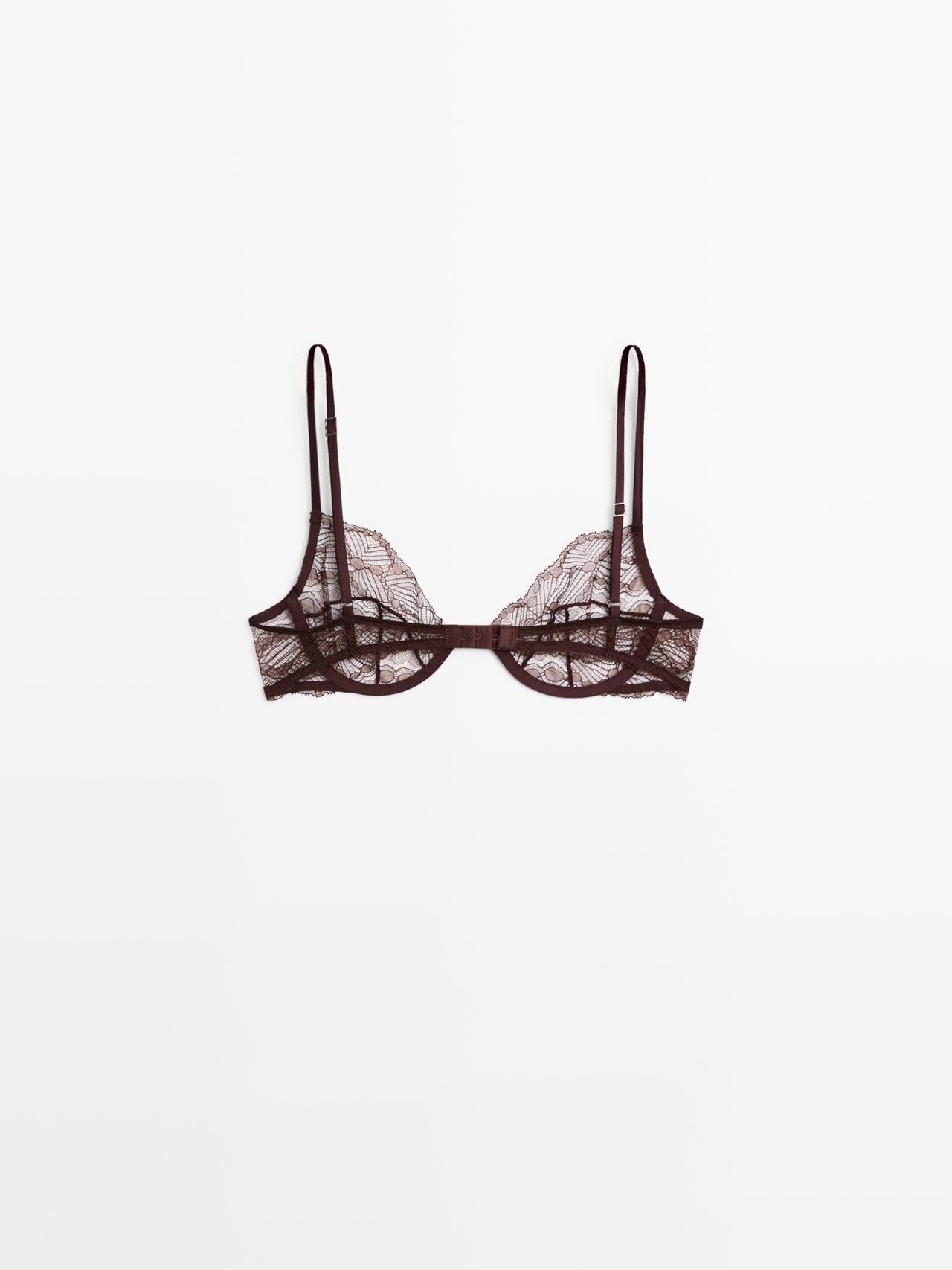Scalloped lace bra with underwire — BROWN