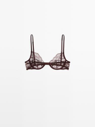 Scalloped lace bra with underwire — BROWN 6