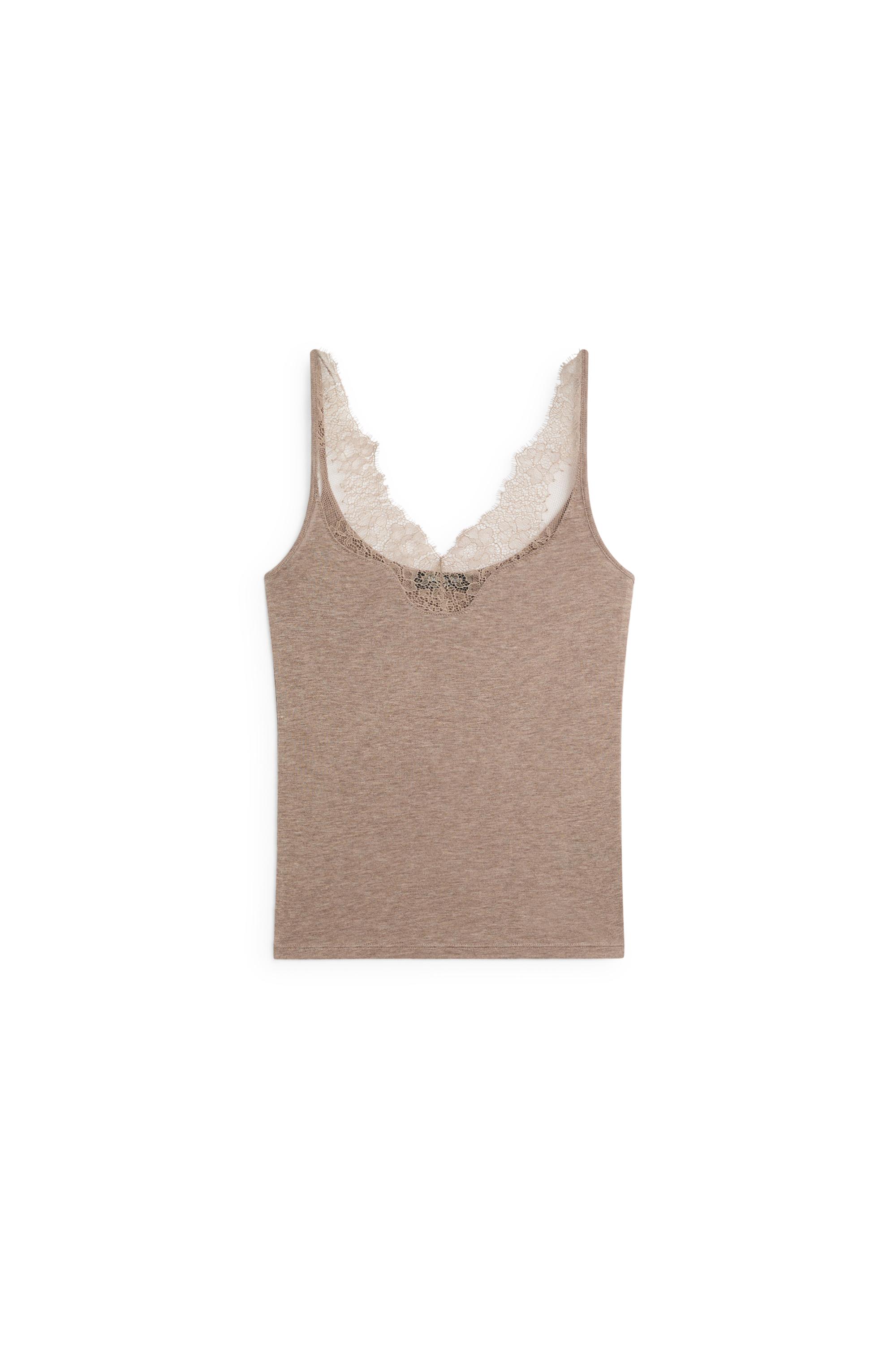 Strappy lace-trimmed camisole top — MINK