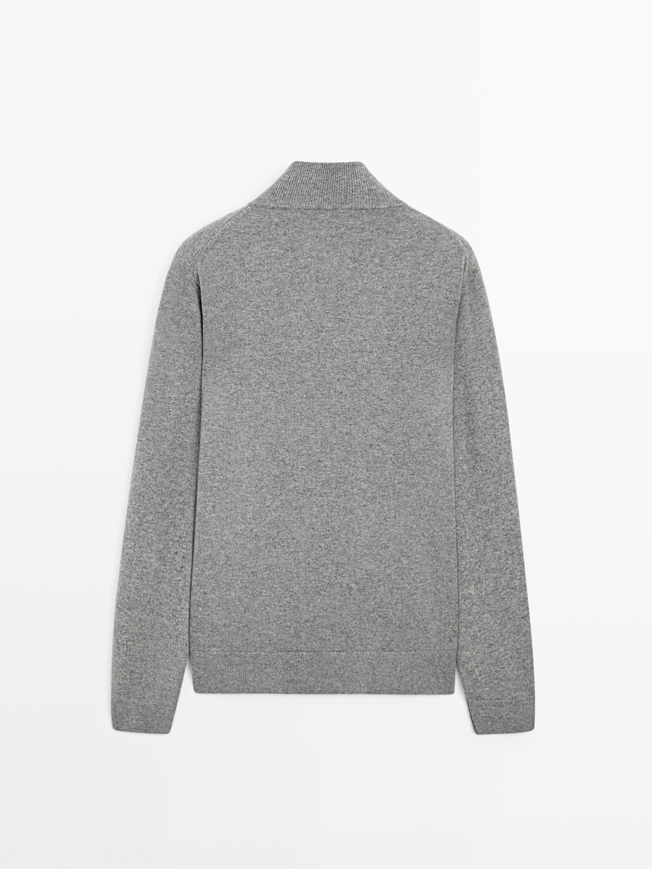 Wool zip-up knit cardigan — ANTHRACITE GREY