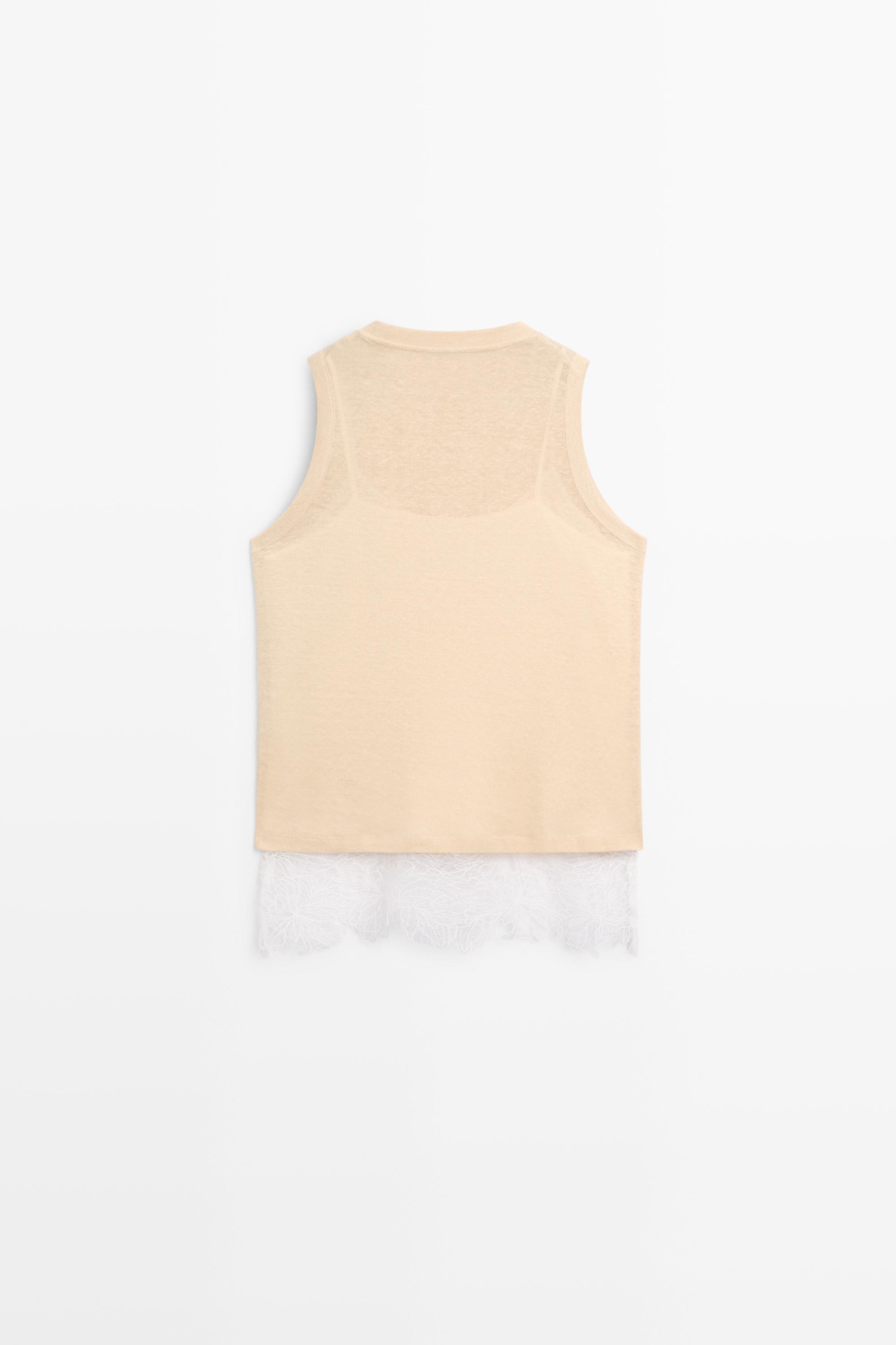 Sleeveless top with lace detail — Washed