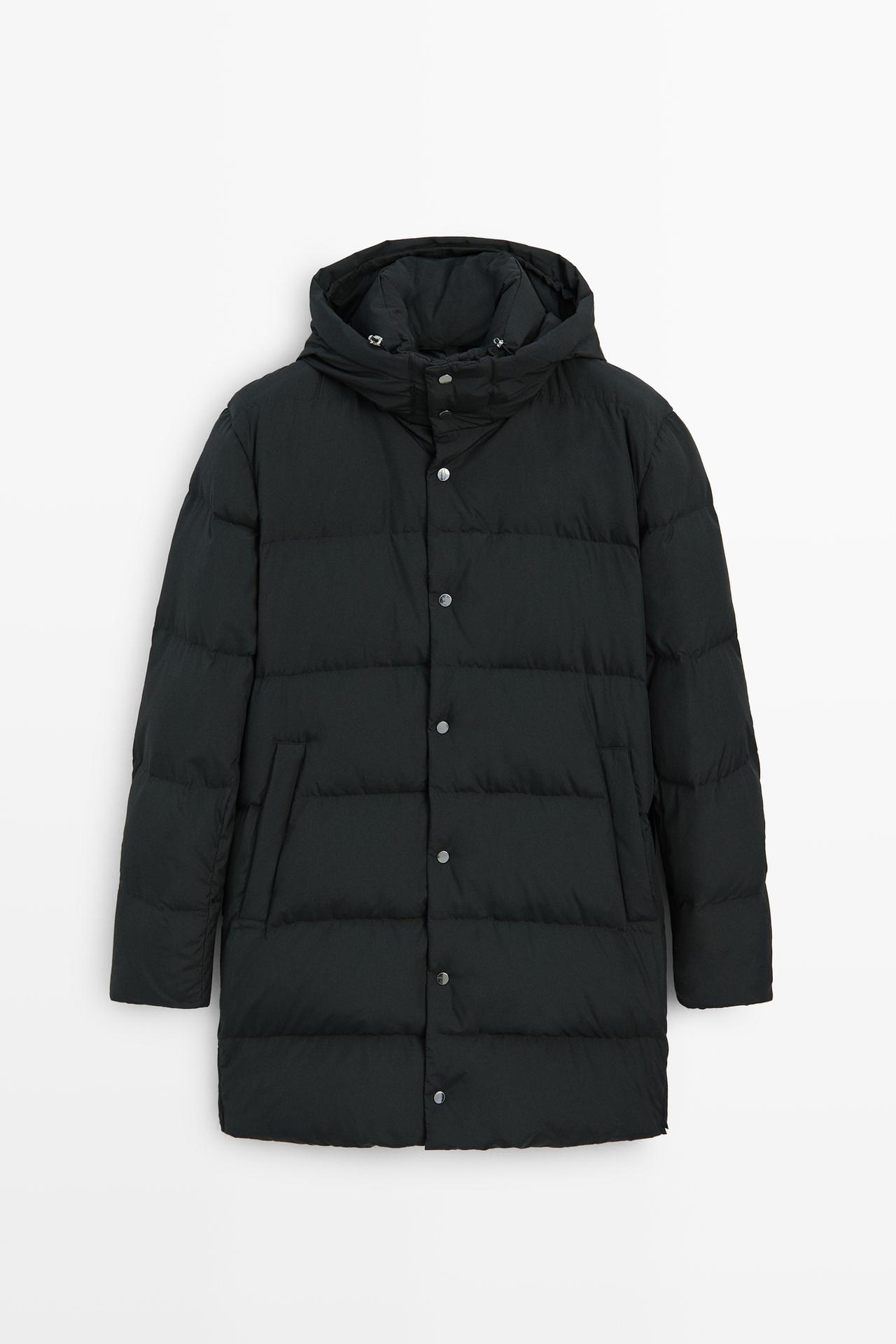Long down jacket with hood — Blue