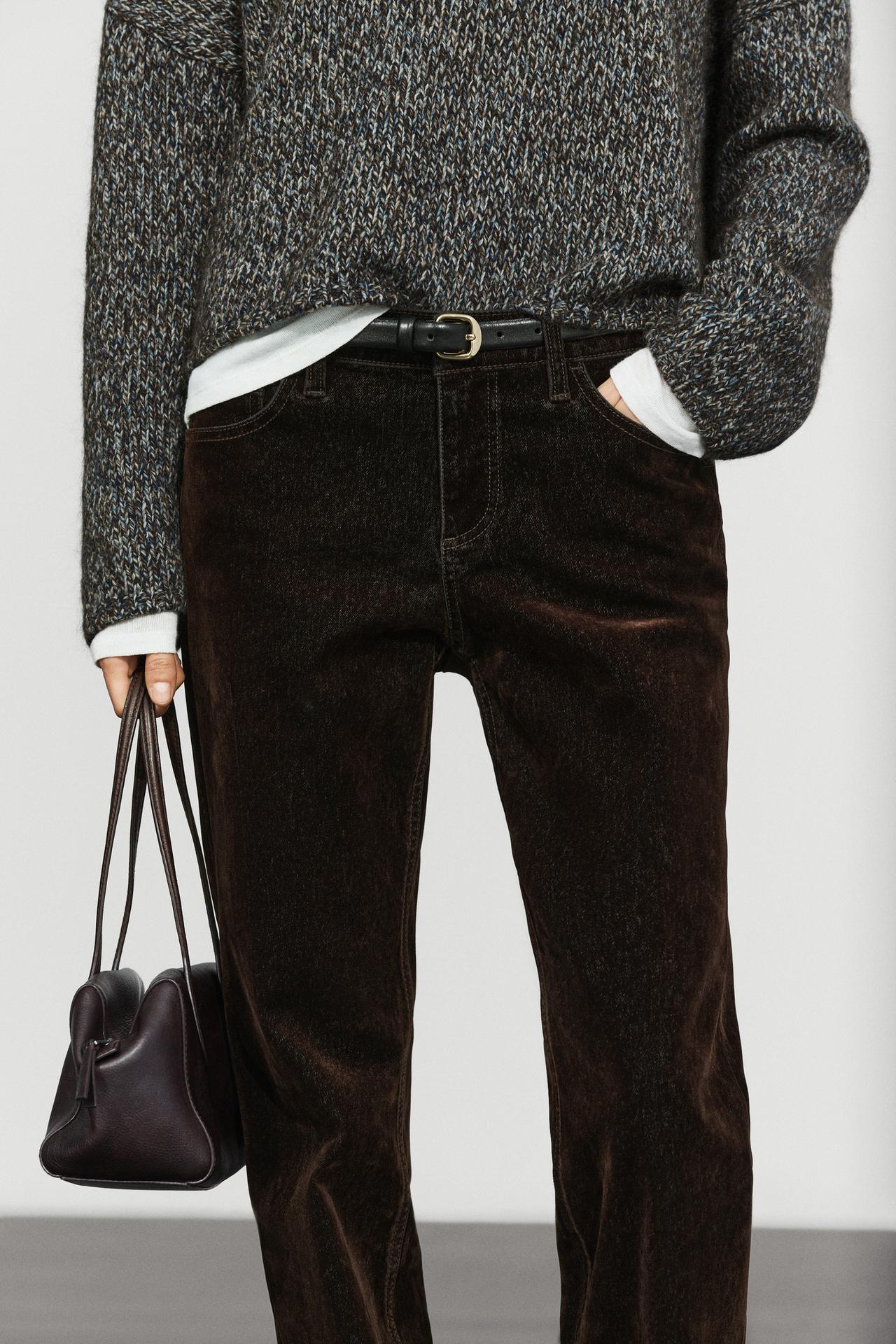 Low-rise straight-leg jeans with flocking finish — MOLE BROWN