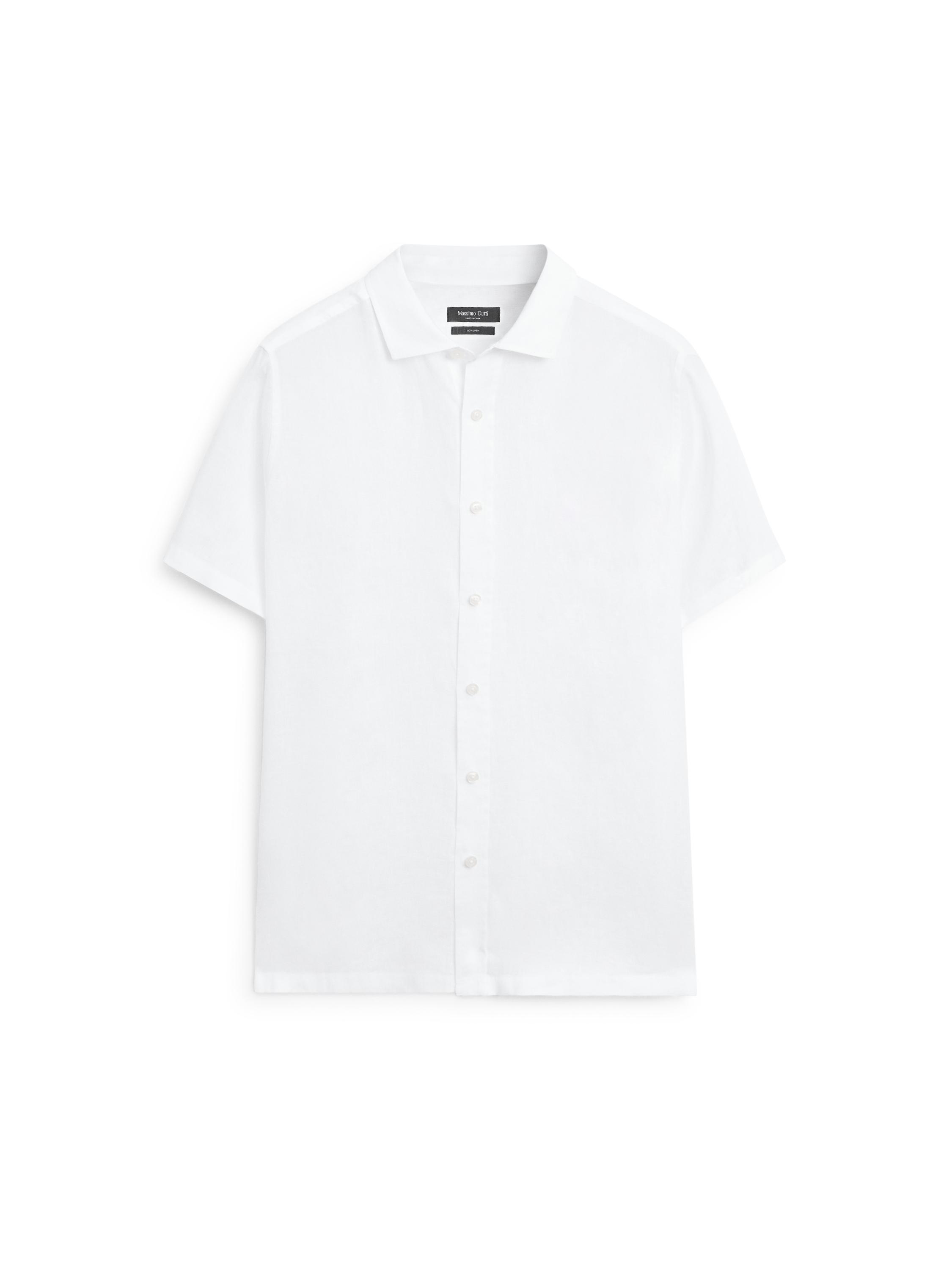 100% linen regular fit short sleeve shirt — WHITE