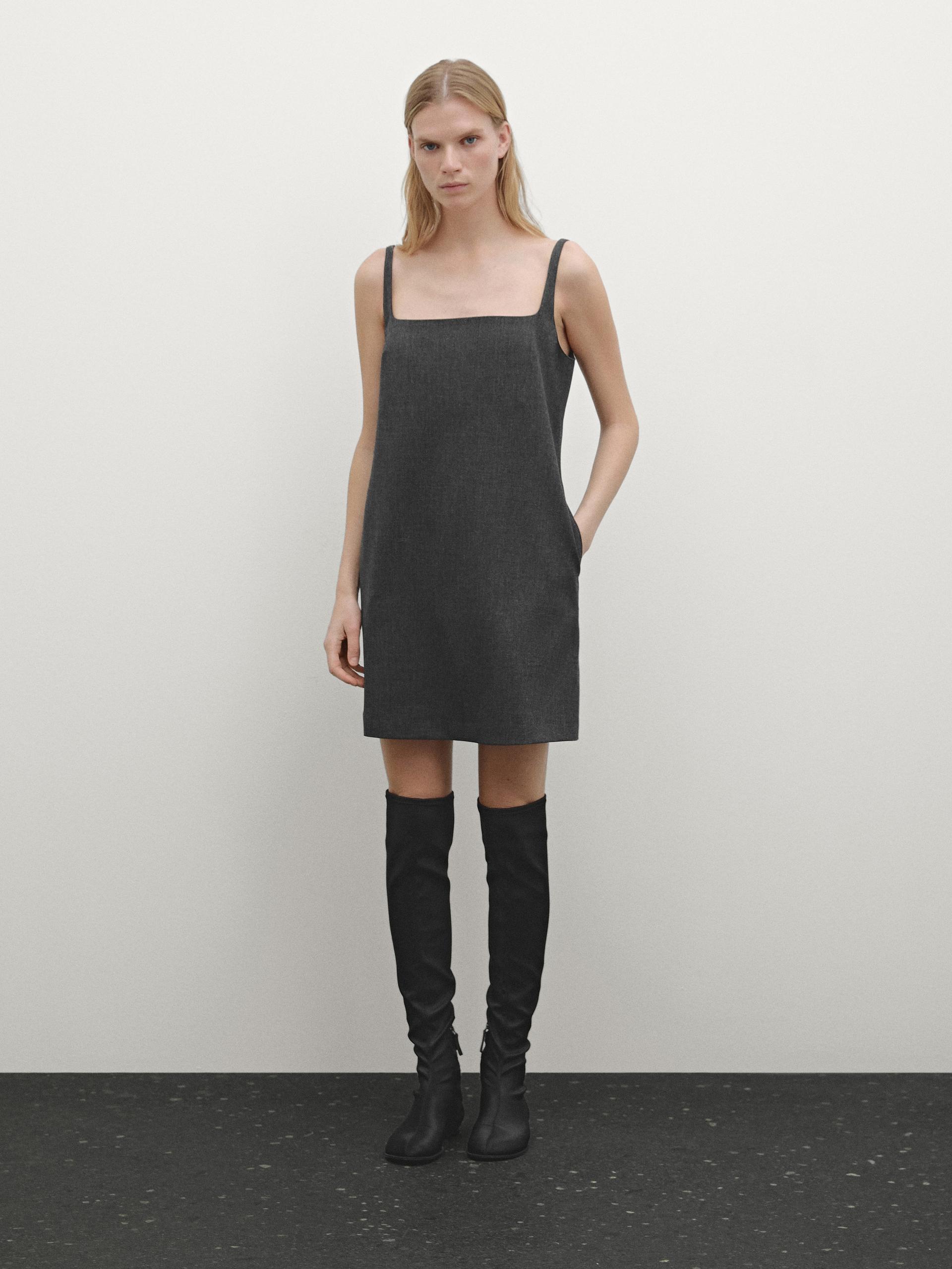 Vestido Mini Tirantes - Gris - M - Massimo Dutti - Mujer