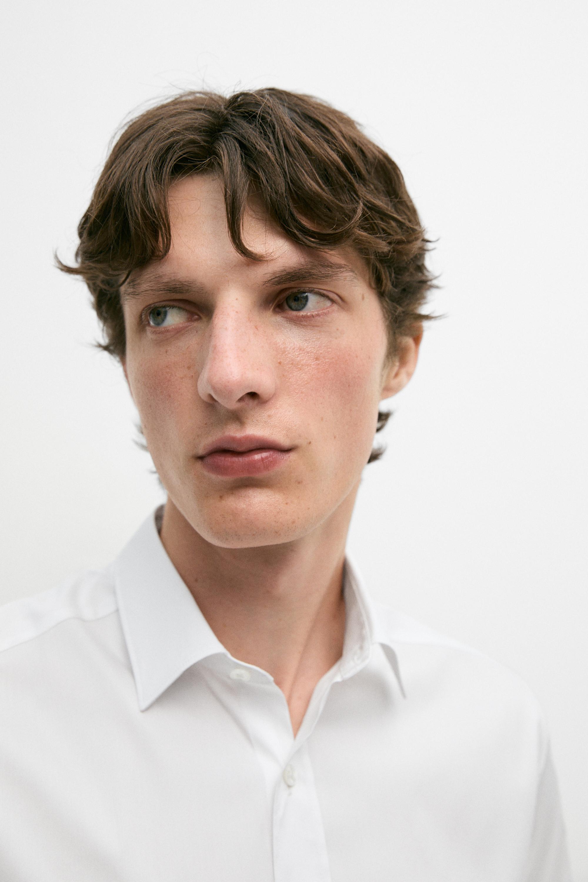 Slim fit stretch cotton blend shirt — WHITE