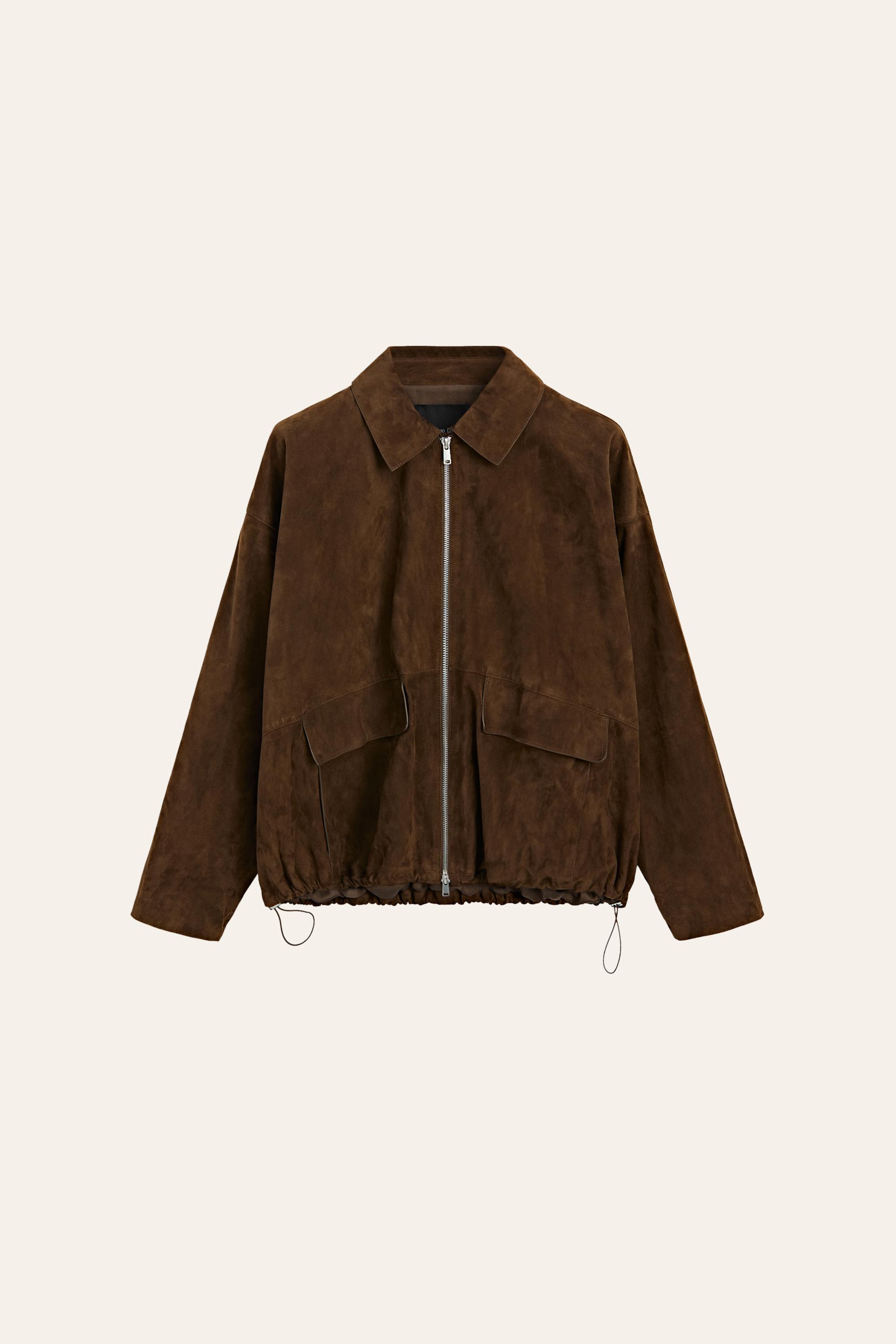 Oversize suede leather bomber jacket — BROWN