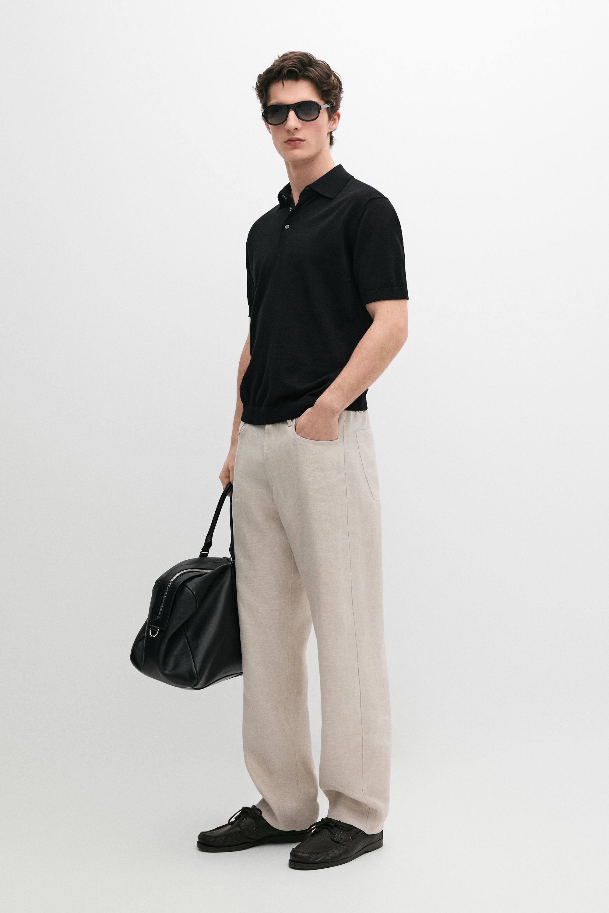 Wide-leg linen trousers — SAND