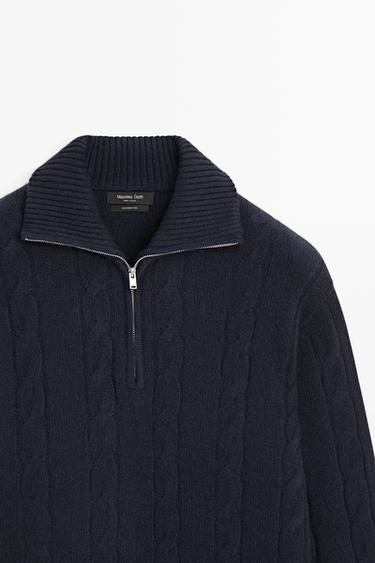 Cable knit mock neck sweater — NAVY BLUE 4