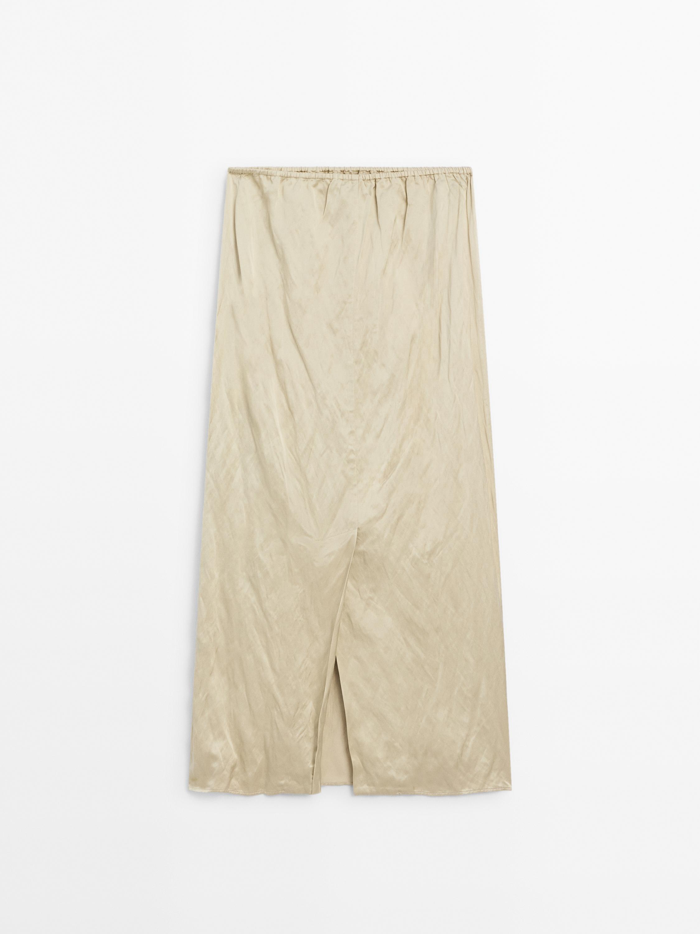 Cotton satin blend midi skirt