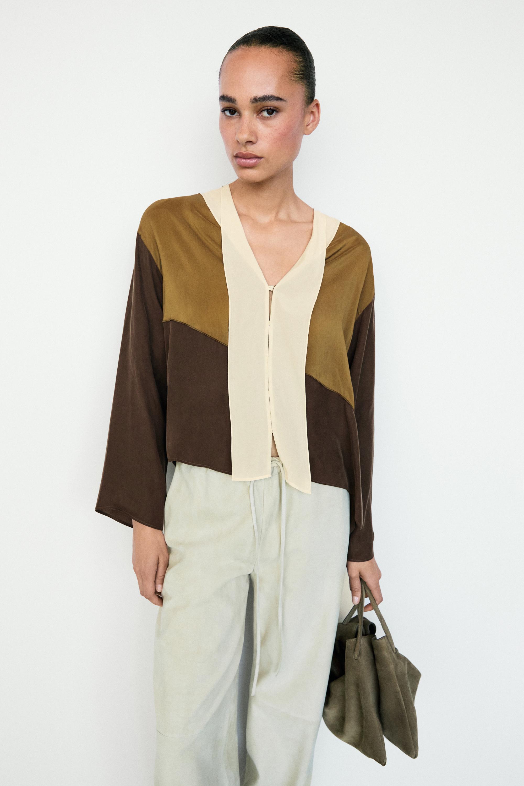 Tricolor flowing shirt — Chocolate