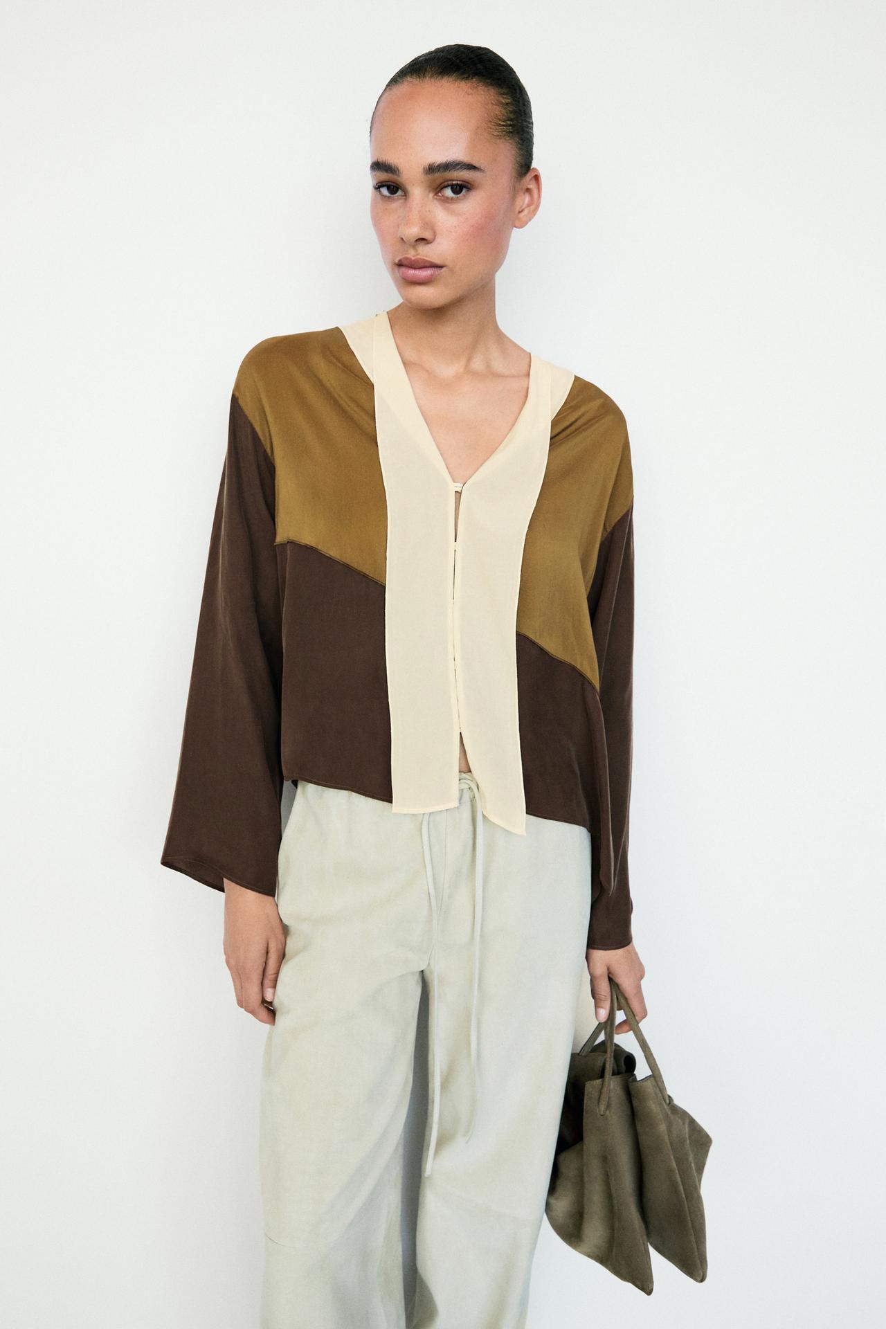 Tricolor flowing shirt — Chocolate