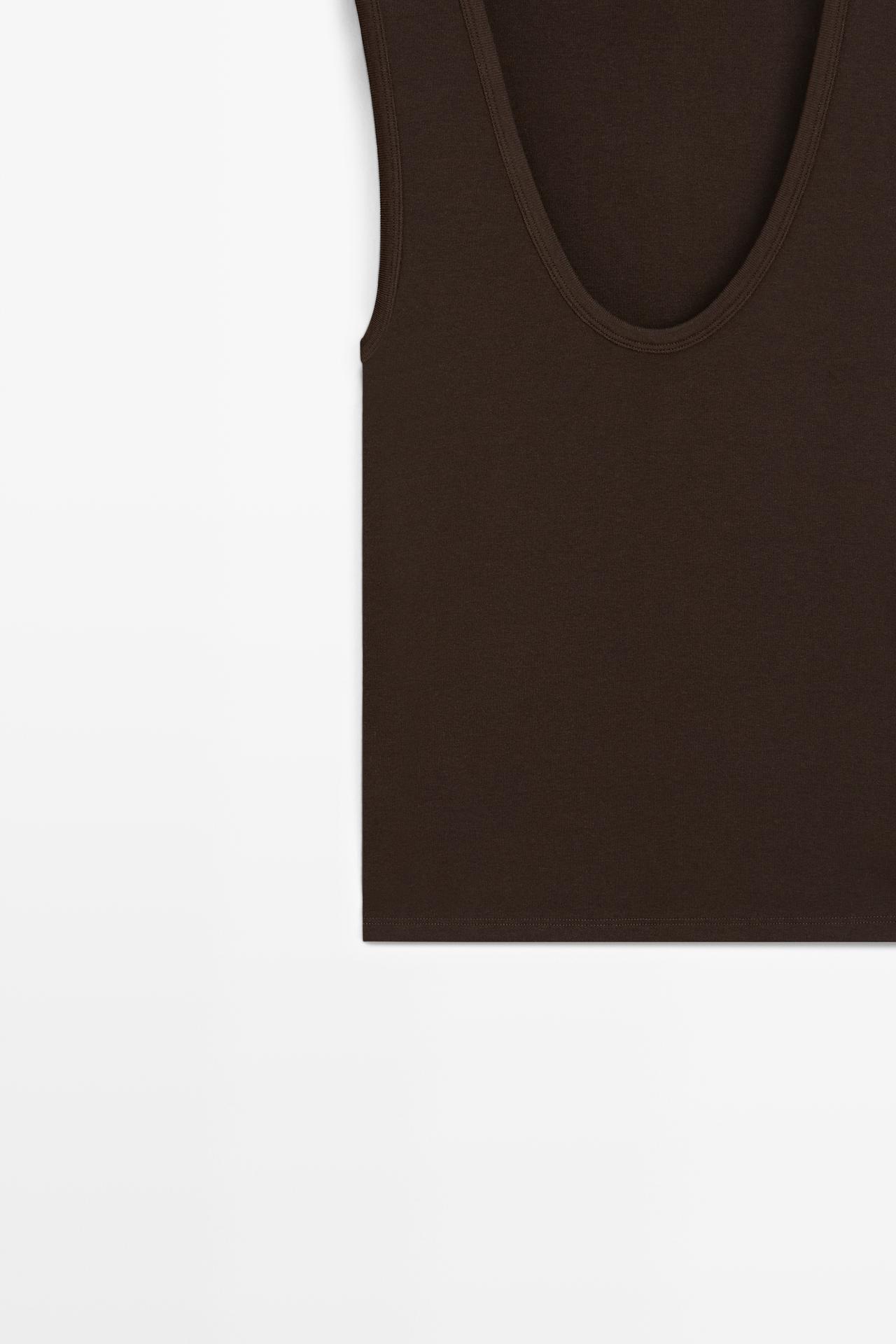 Cotton blend V-neck top — BROWN