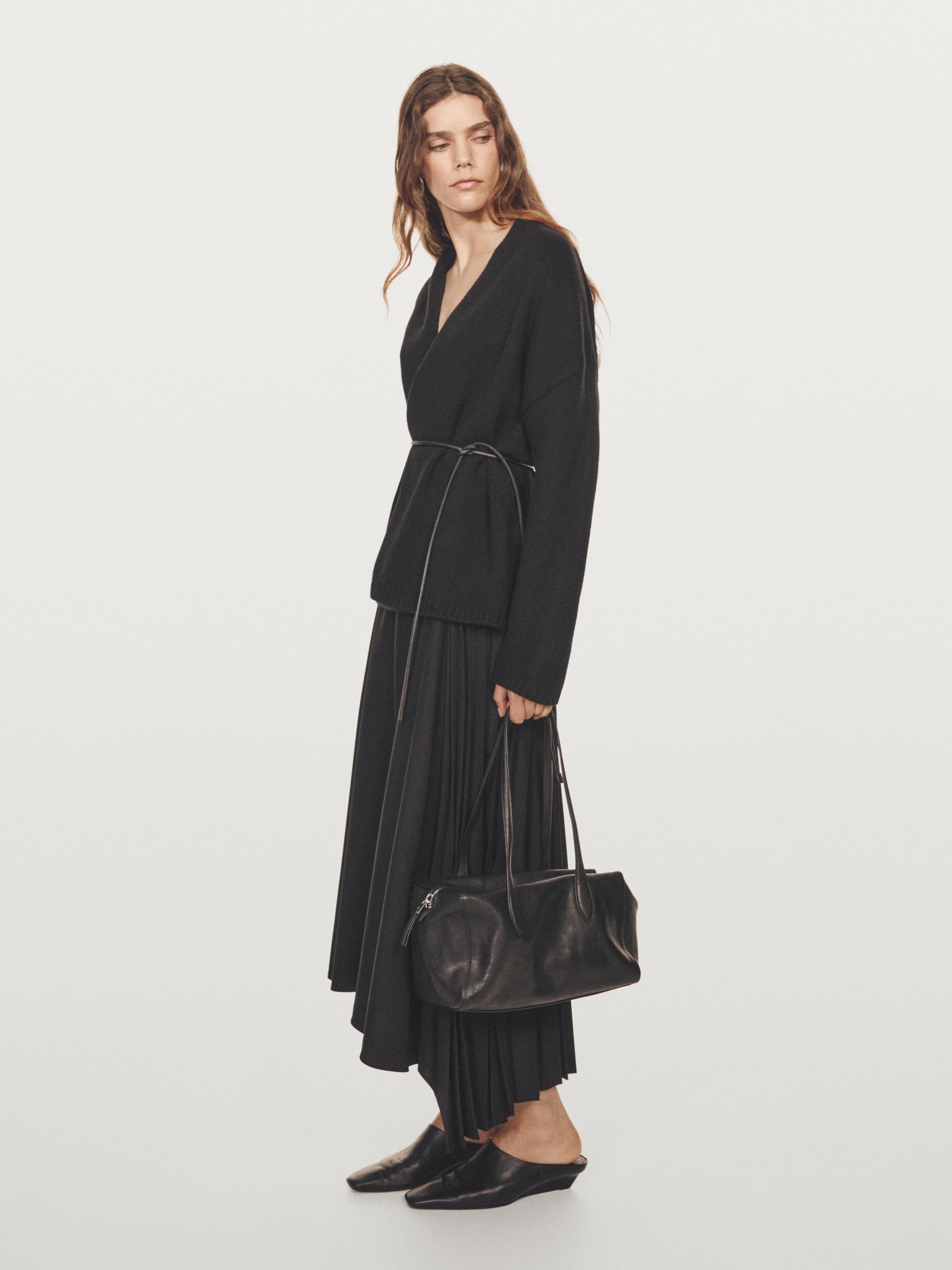 Long knit cardigan with belt