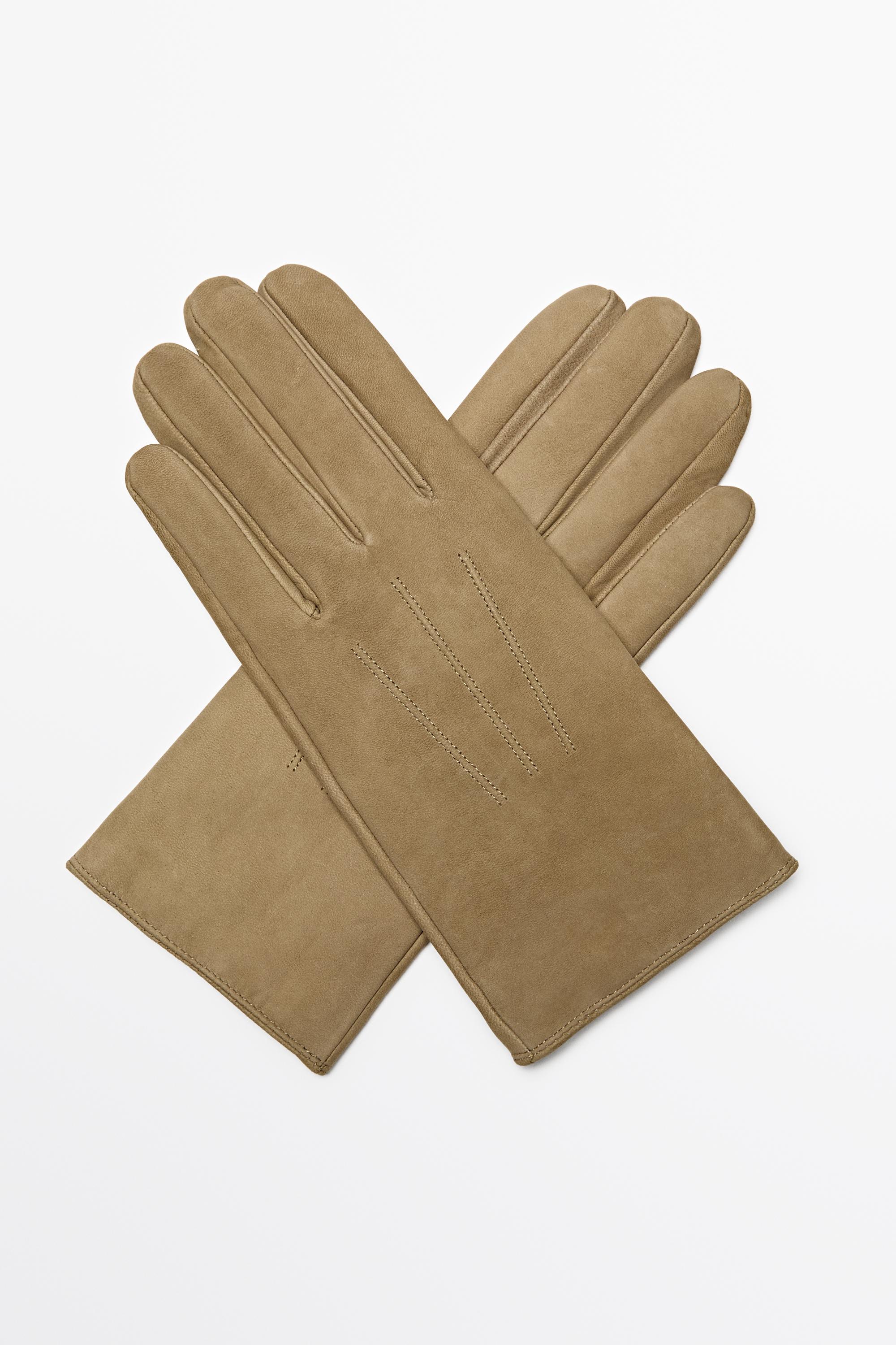 Leather gloves with split suede finish · Mustard Yellow · Gloves