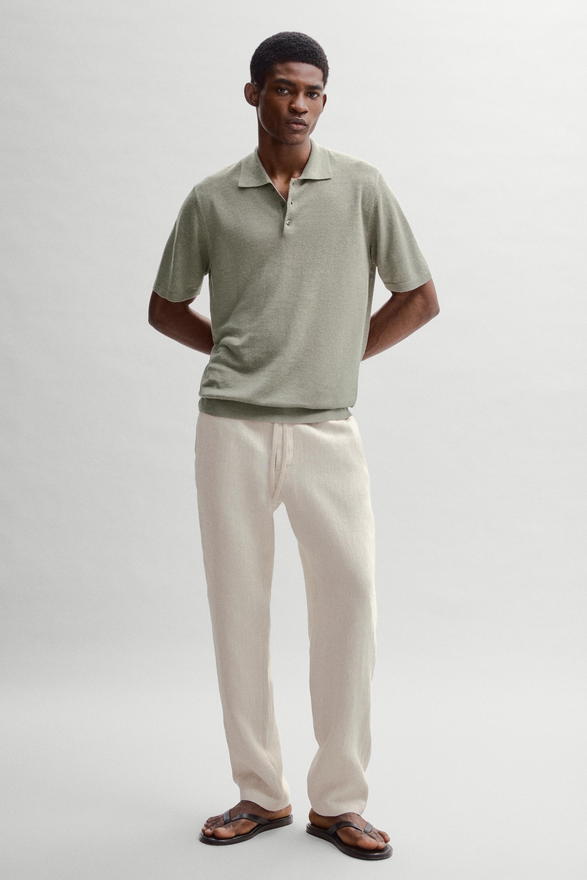 Linen knit polo sweater — MARINE GREEN