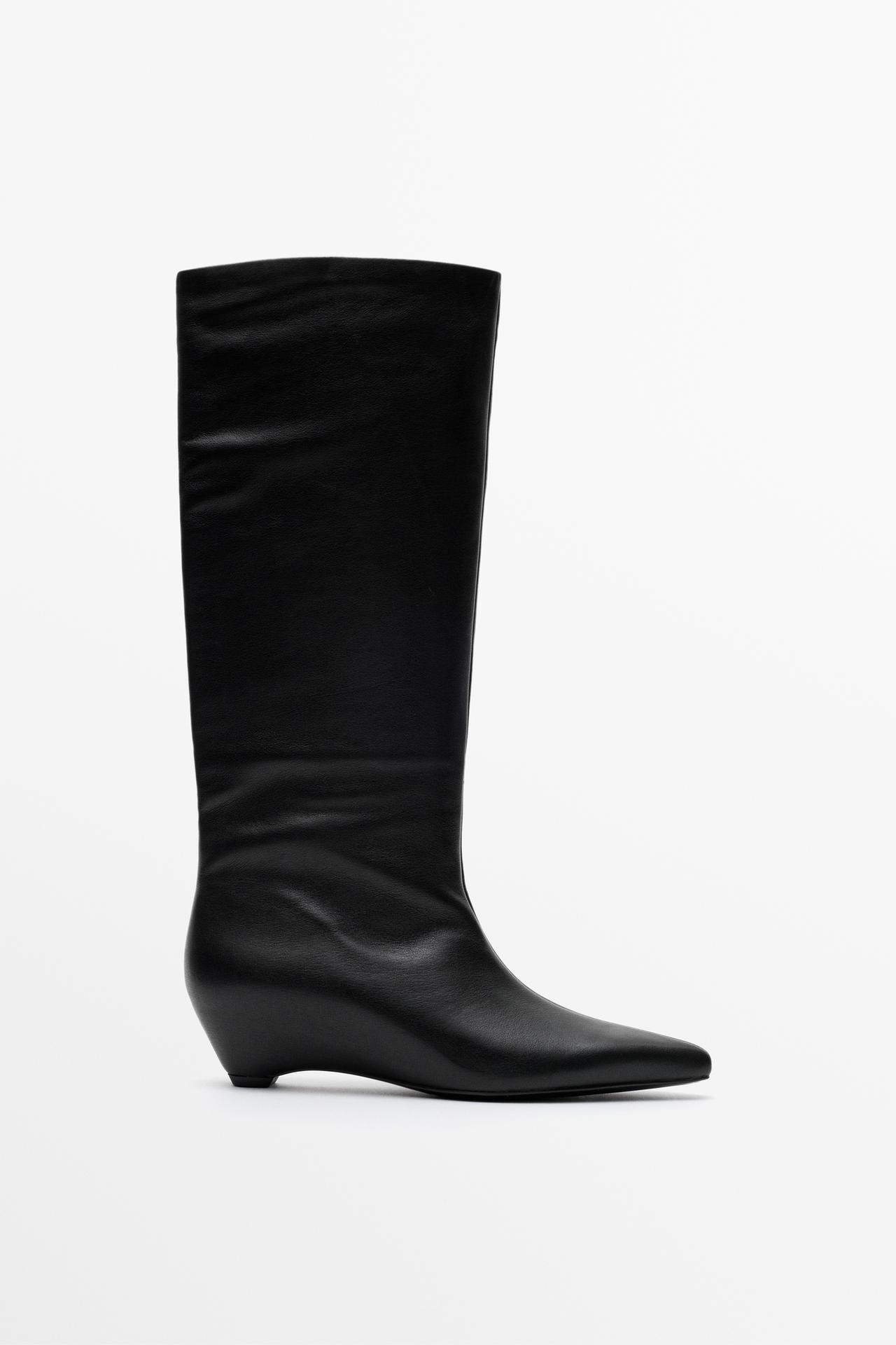 Leather wedge heel boot — BLACK