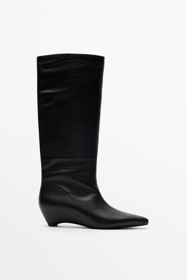 Leather wedge heel boot — BLACK 1