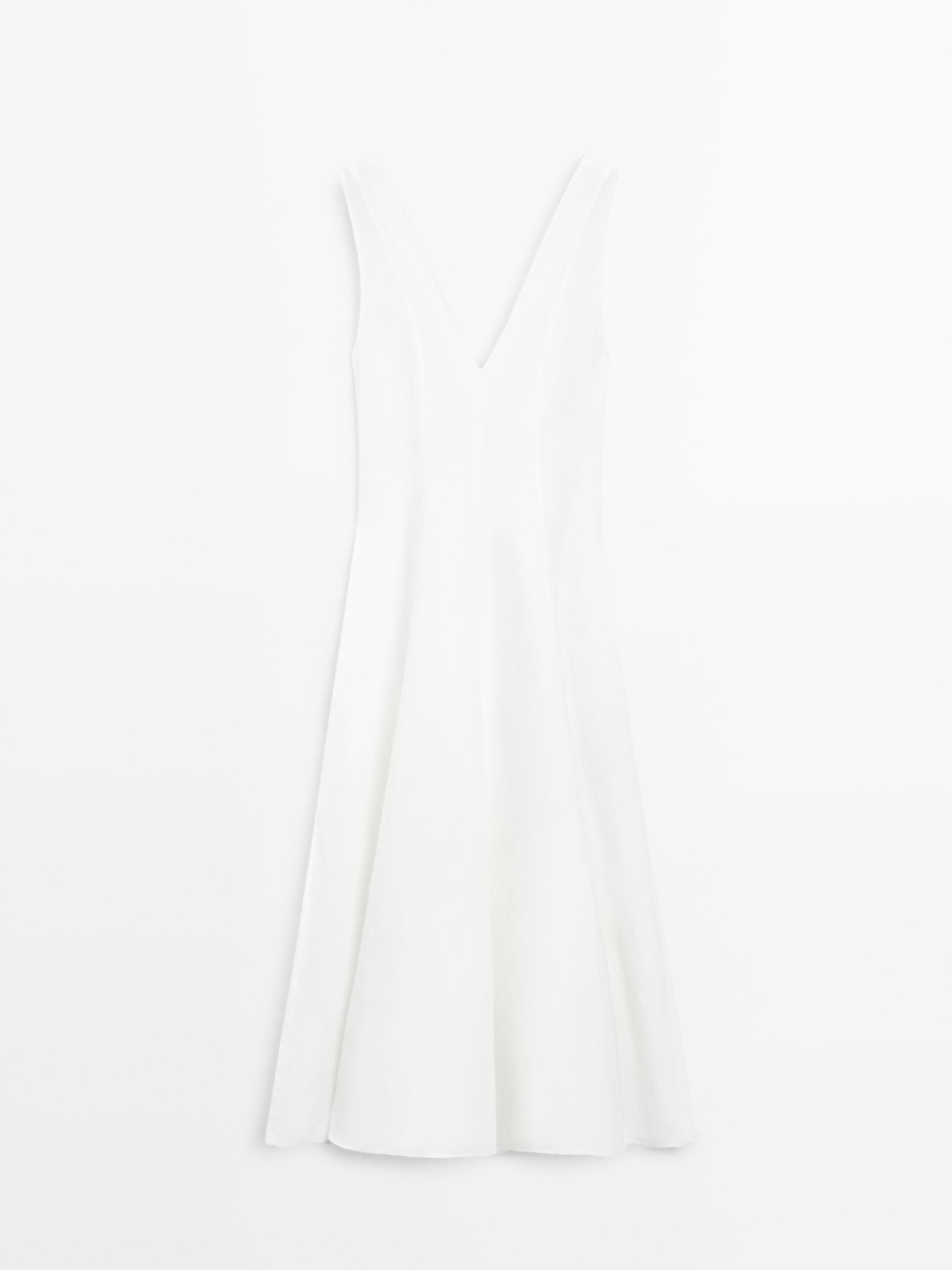 Flowing linen blend midi dress — WHITE