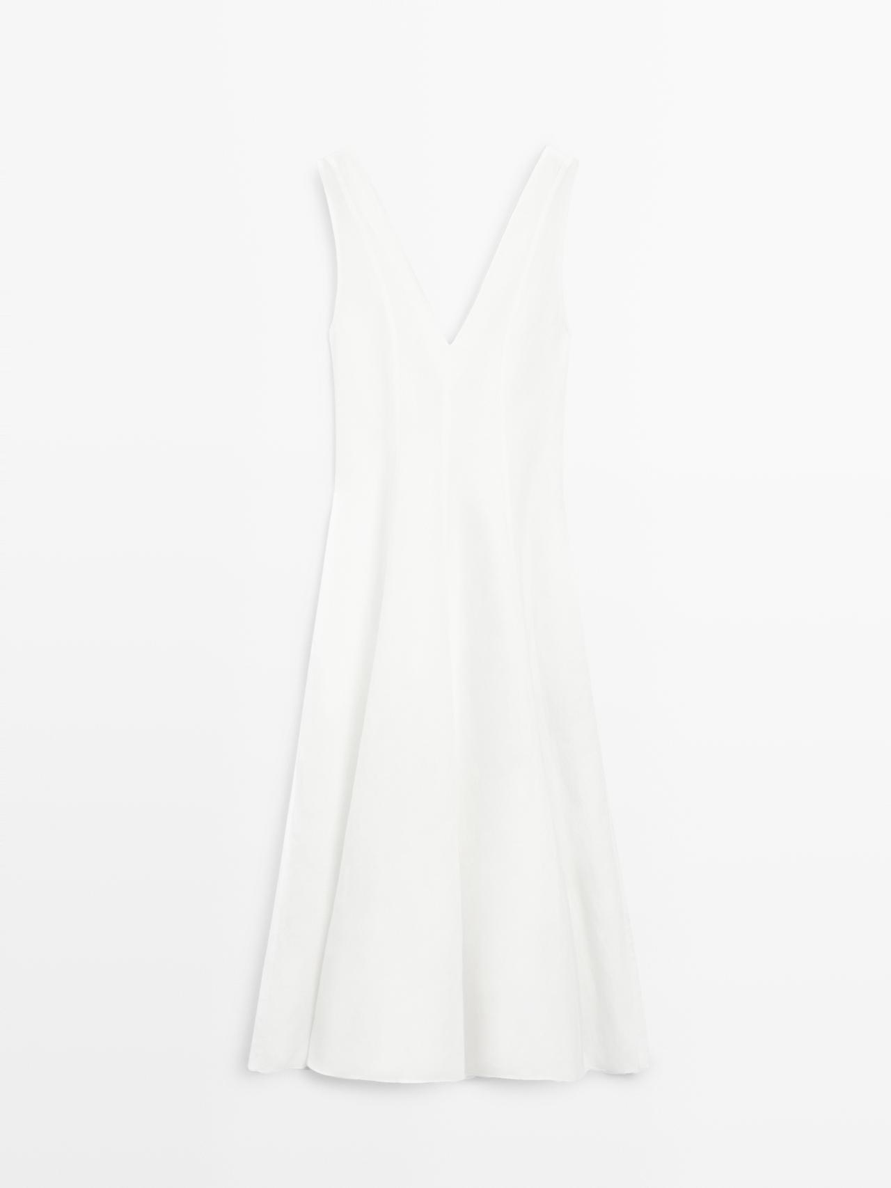 Flowing linen blend midi dress — WHITE