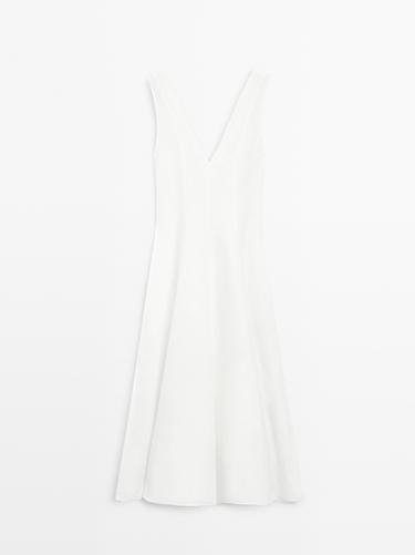 Flowing linen blend midi dress — WHITE 2