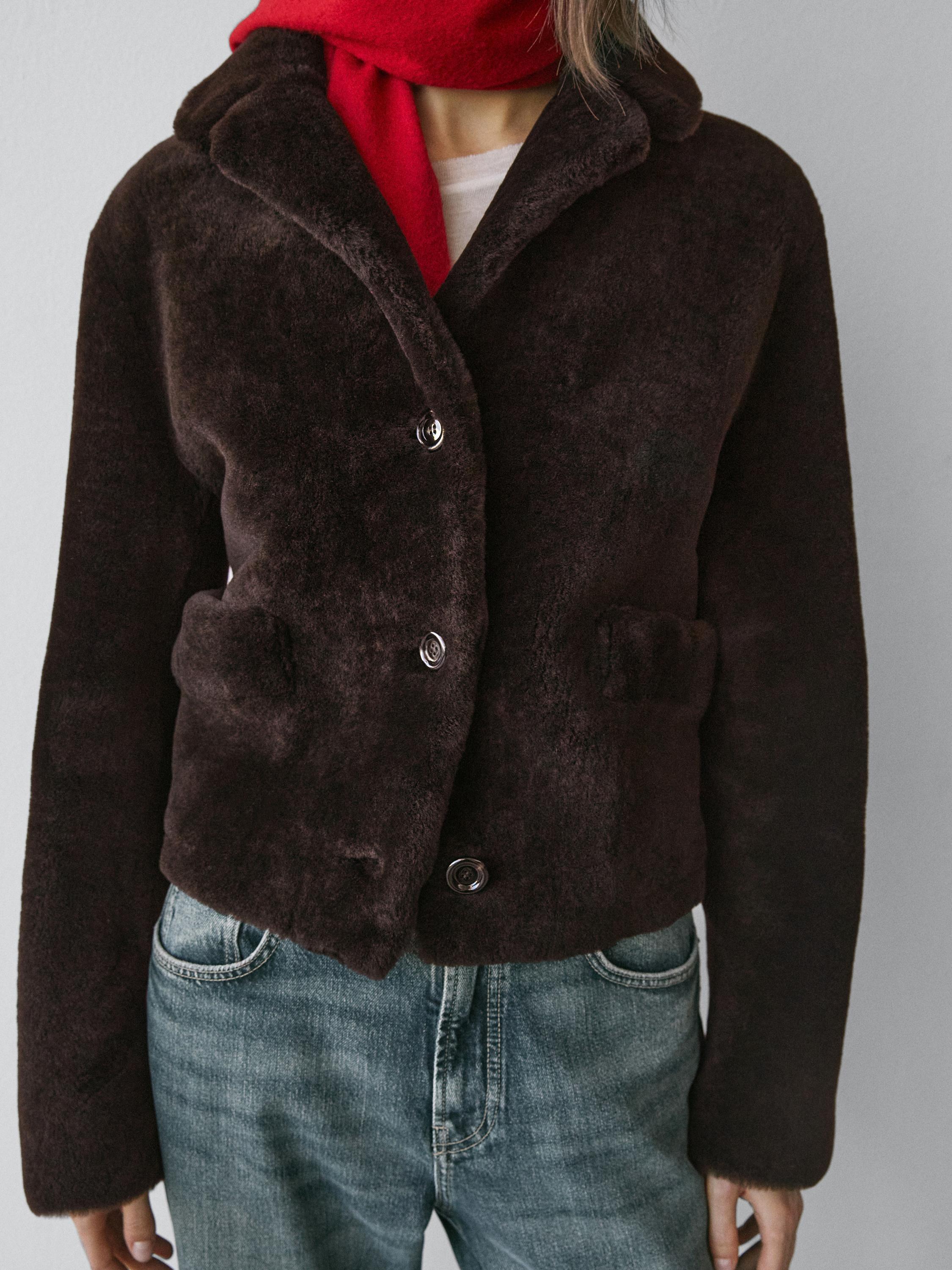 Short lambskin mouton jacket — BROWN