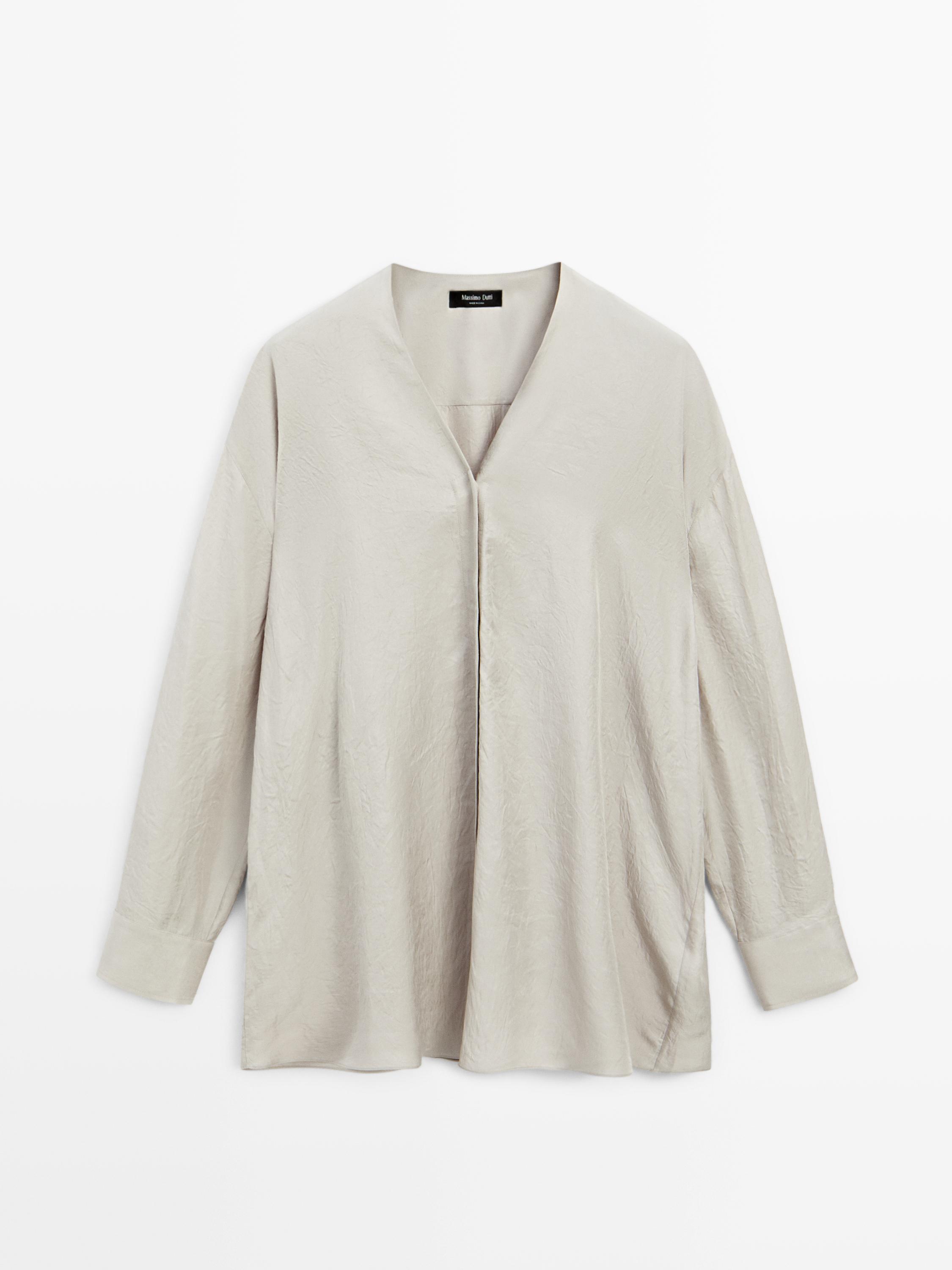 Flowing satin V-neck shirt