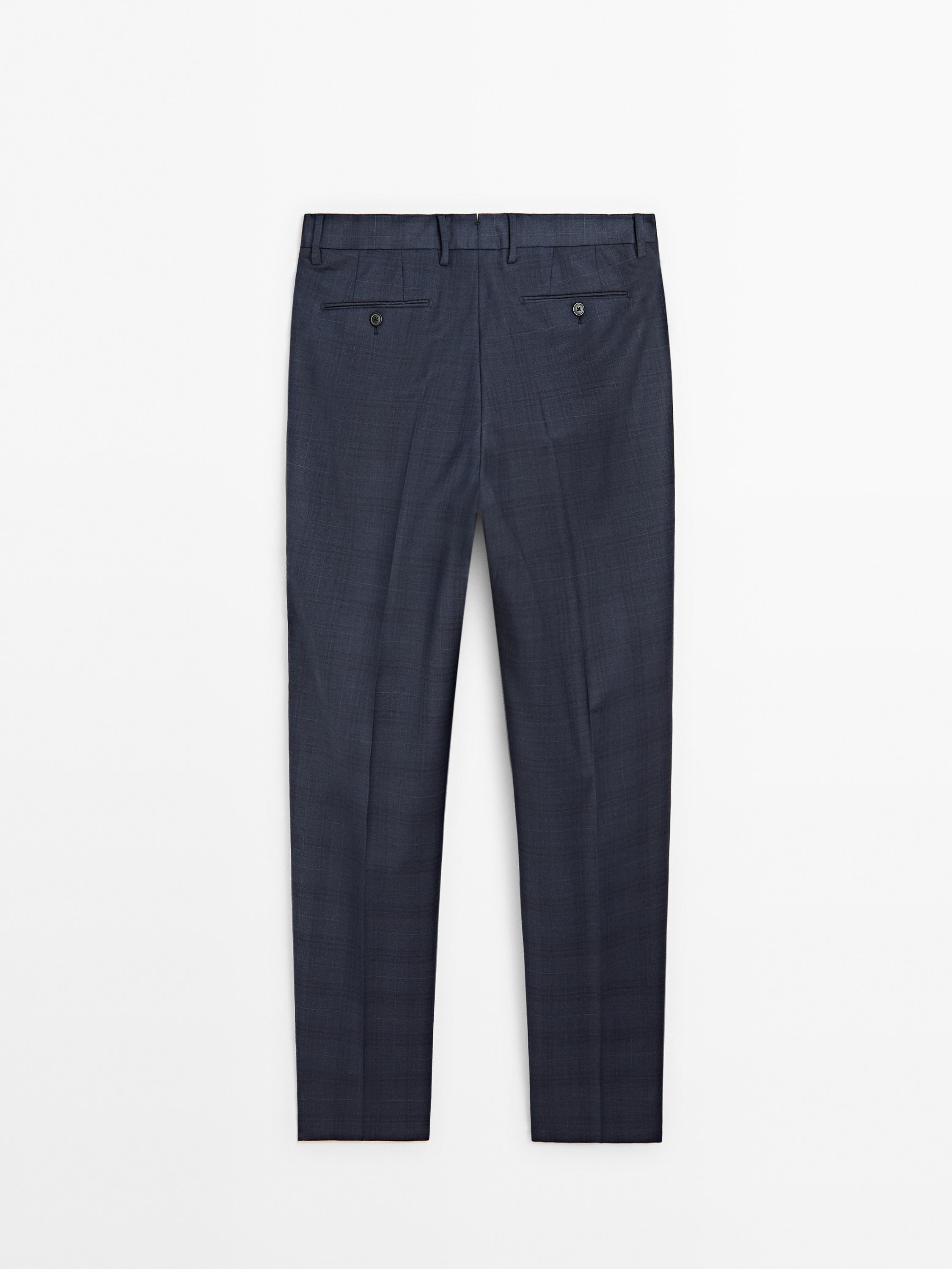Check wool blend suit trousers