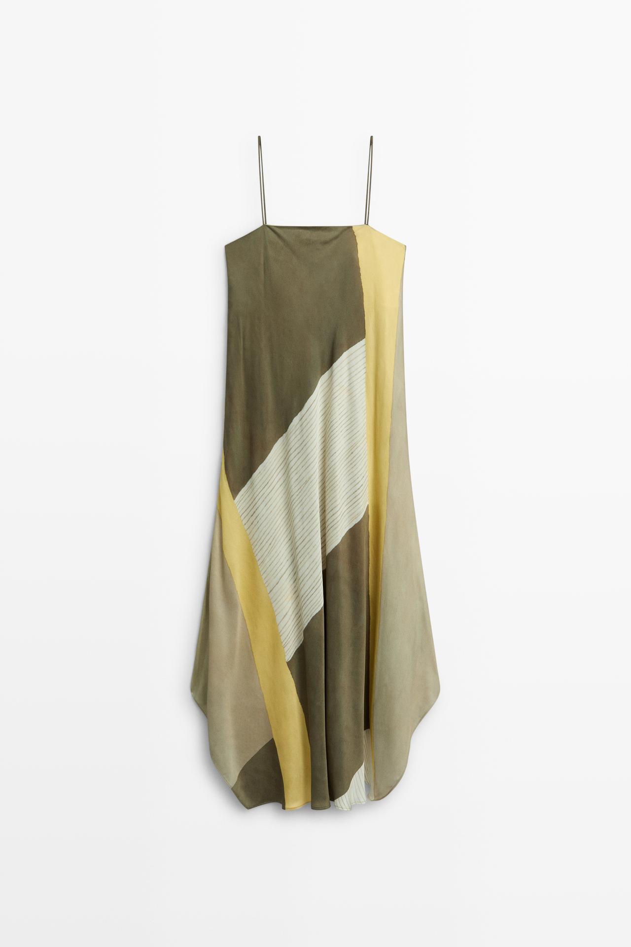 Fluid midi dress with printed detail — TAUPE GREY