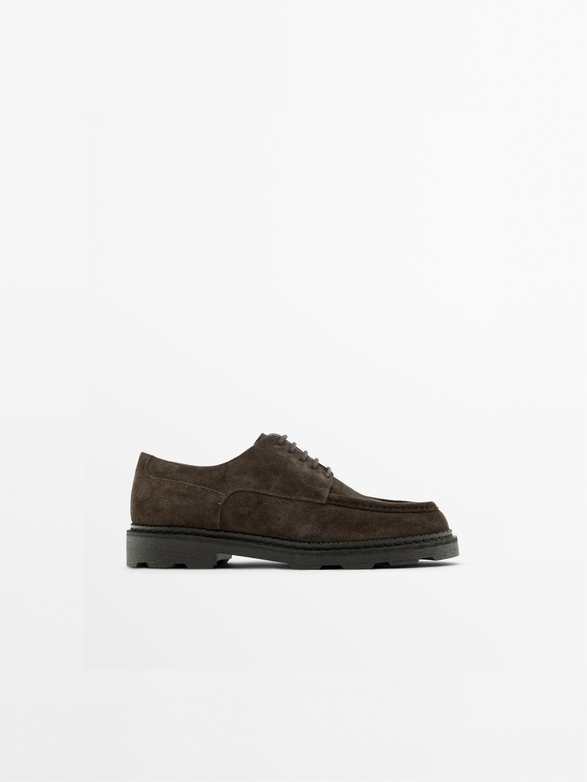 Moc toe split suede shoes — BROWN