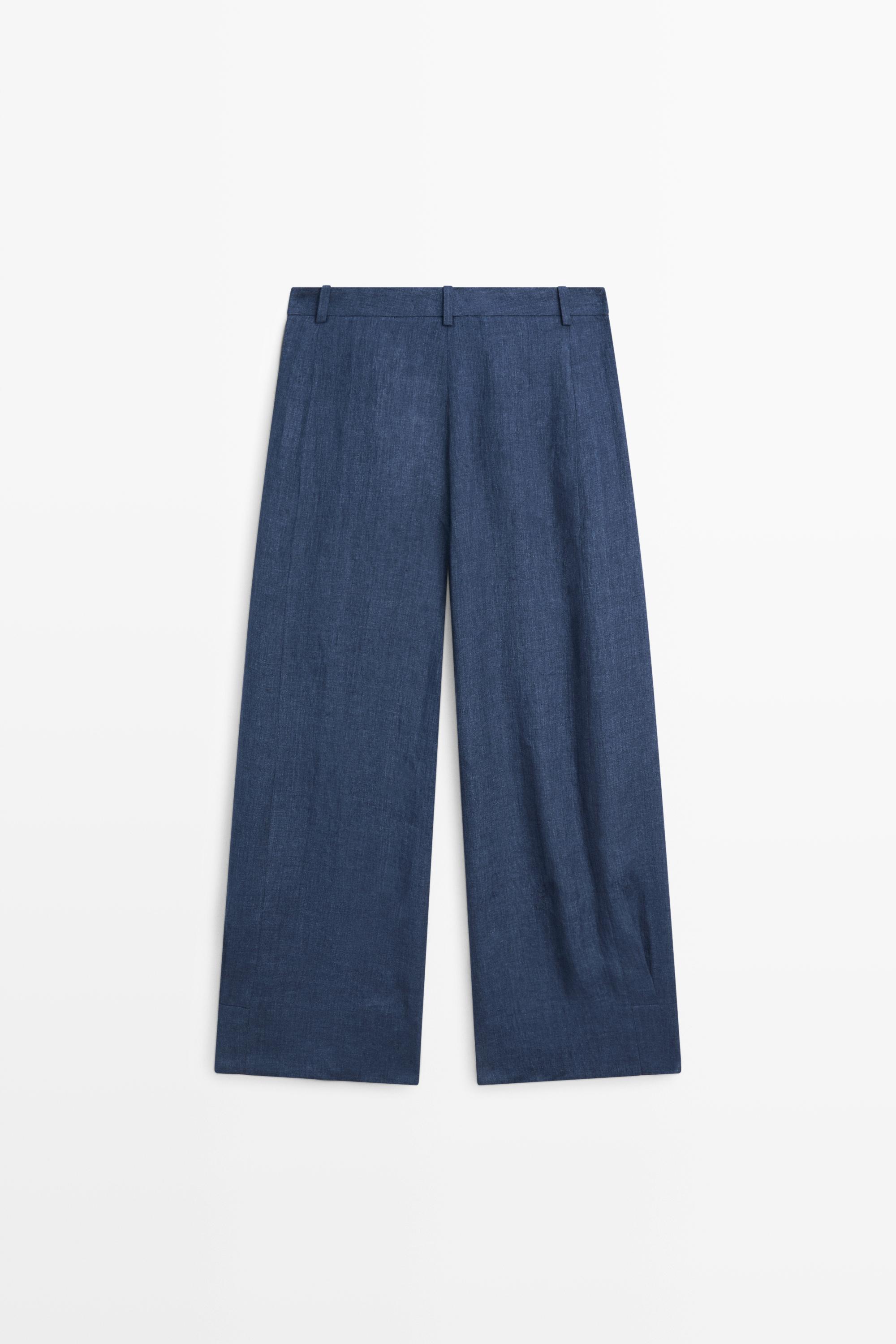 Total look linen pants with buttoned hems — NAVY BLUE