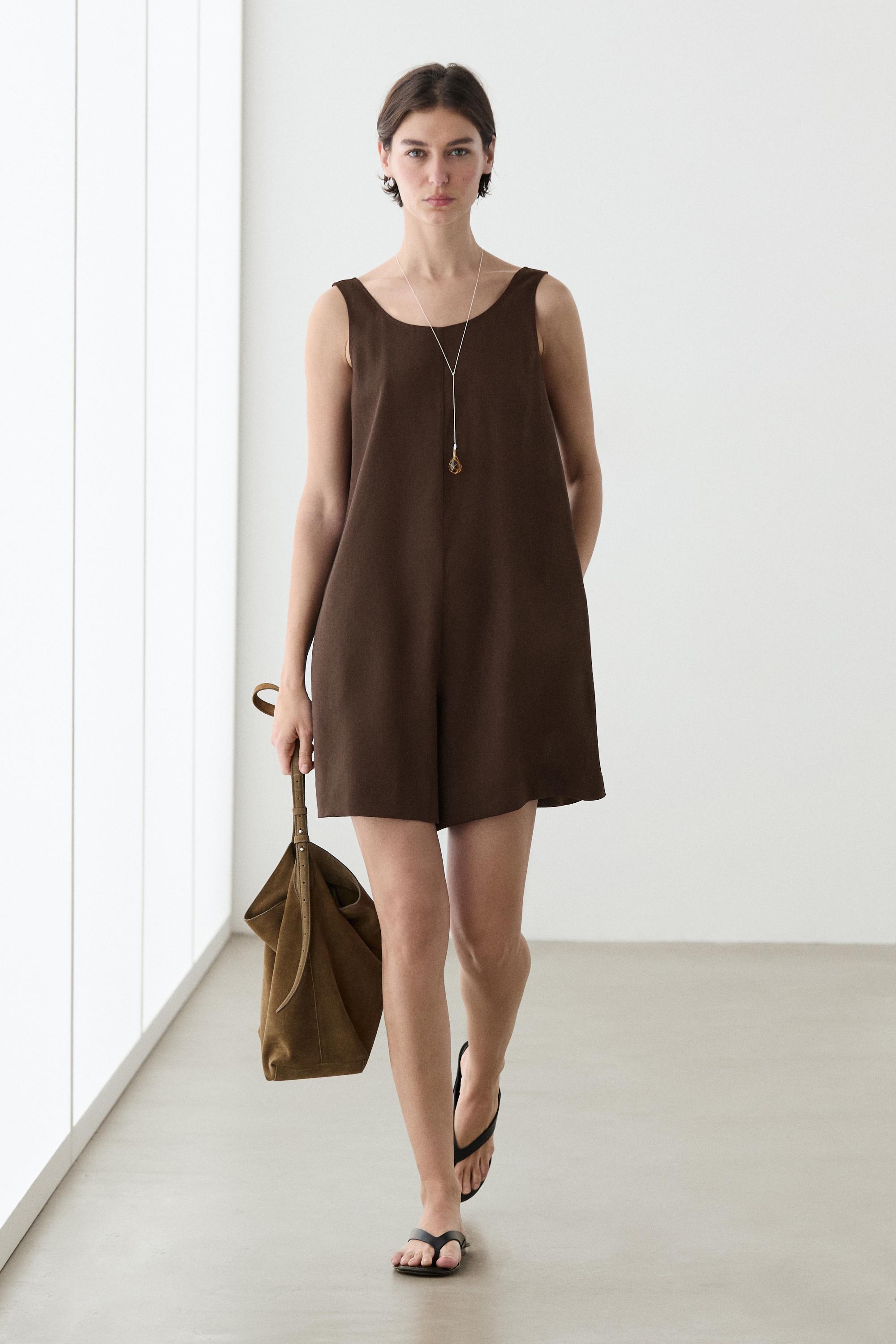 Flowing linen blend playsuit dress