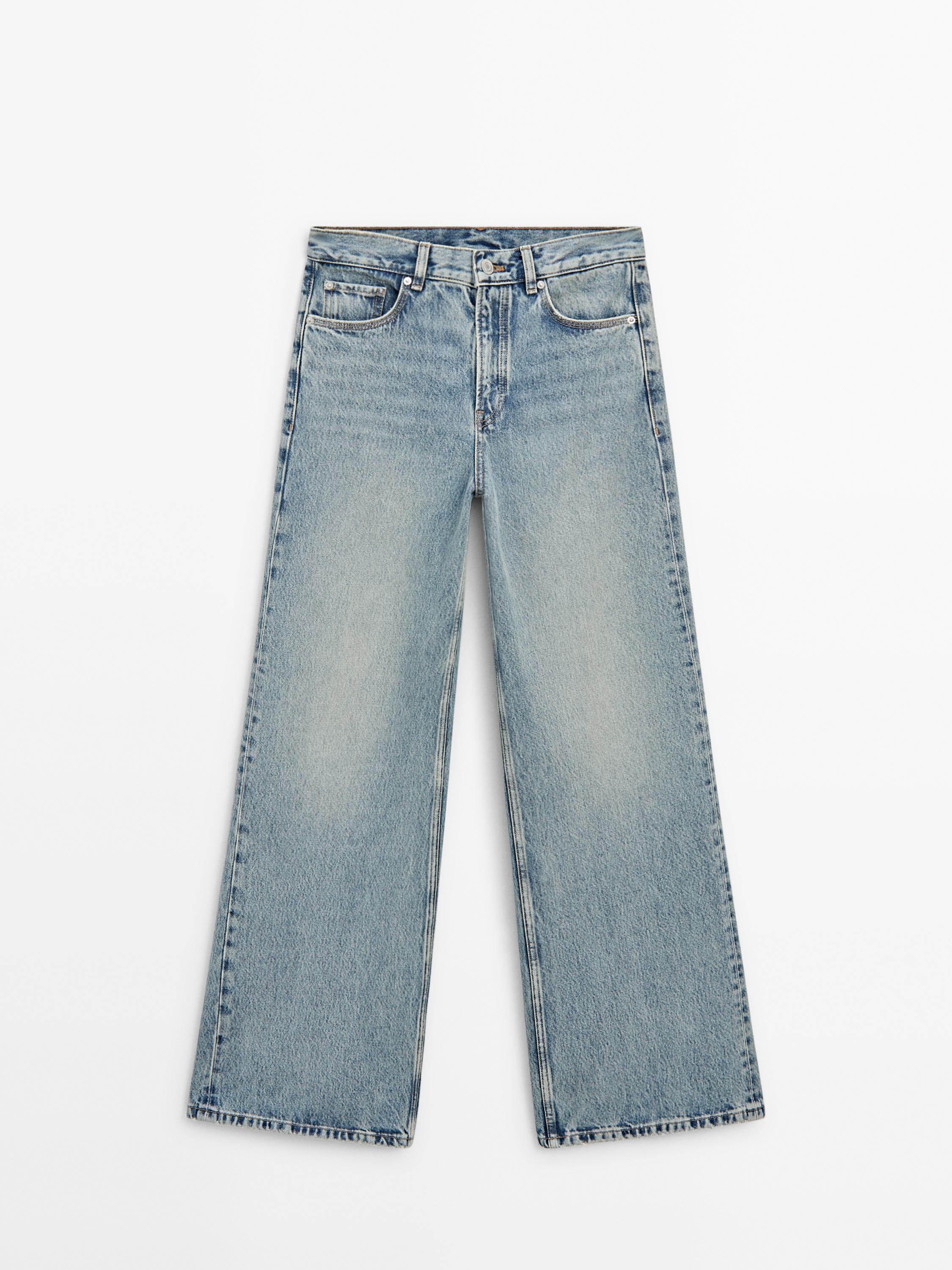 Faded high-waist wide-leg jeans