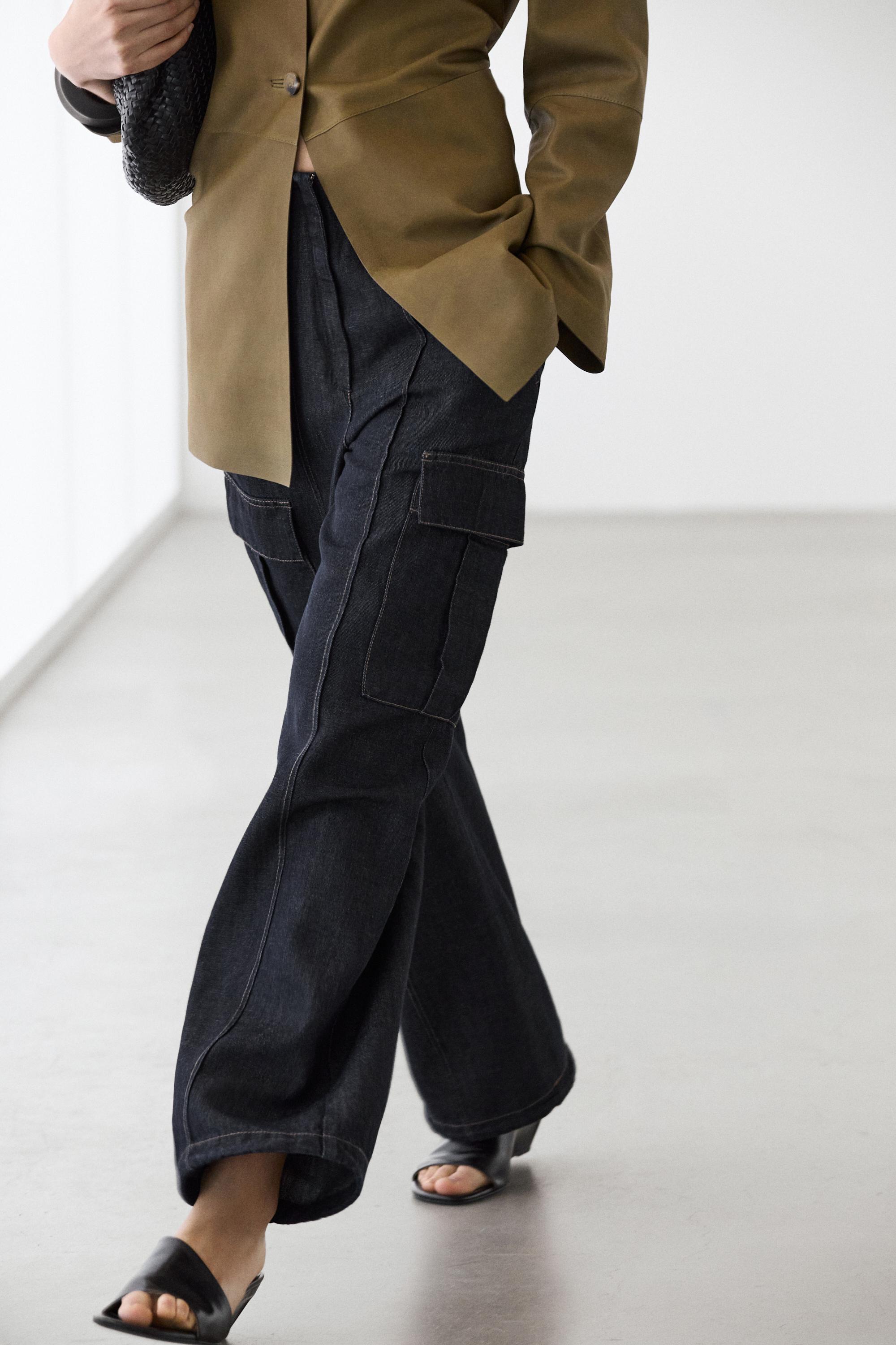 Linen blend cargo jeans — DARK BLUE
