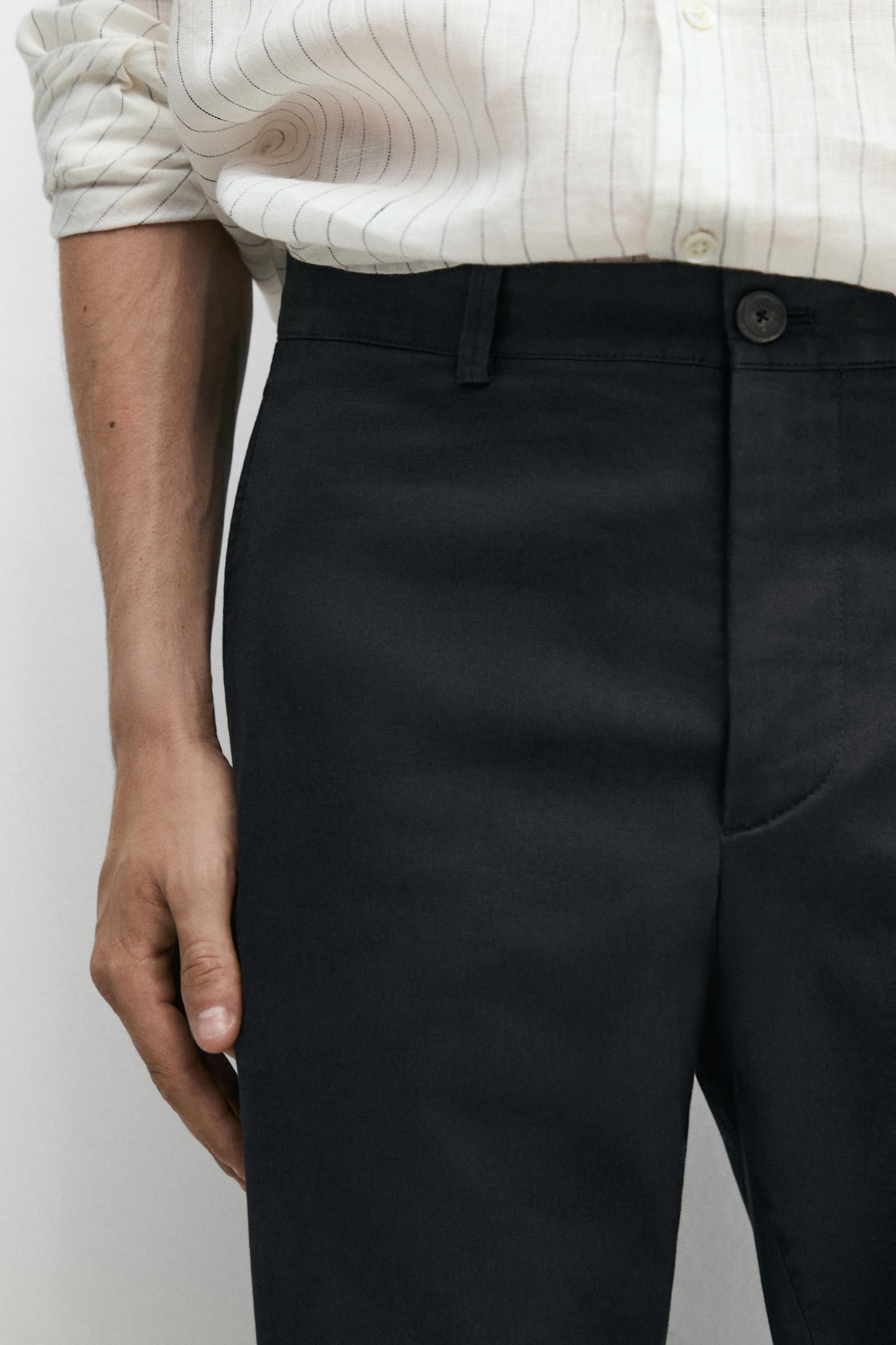 Cotton-blend slim fit pants — NAVY BLUE