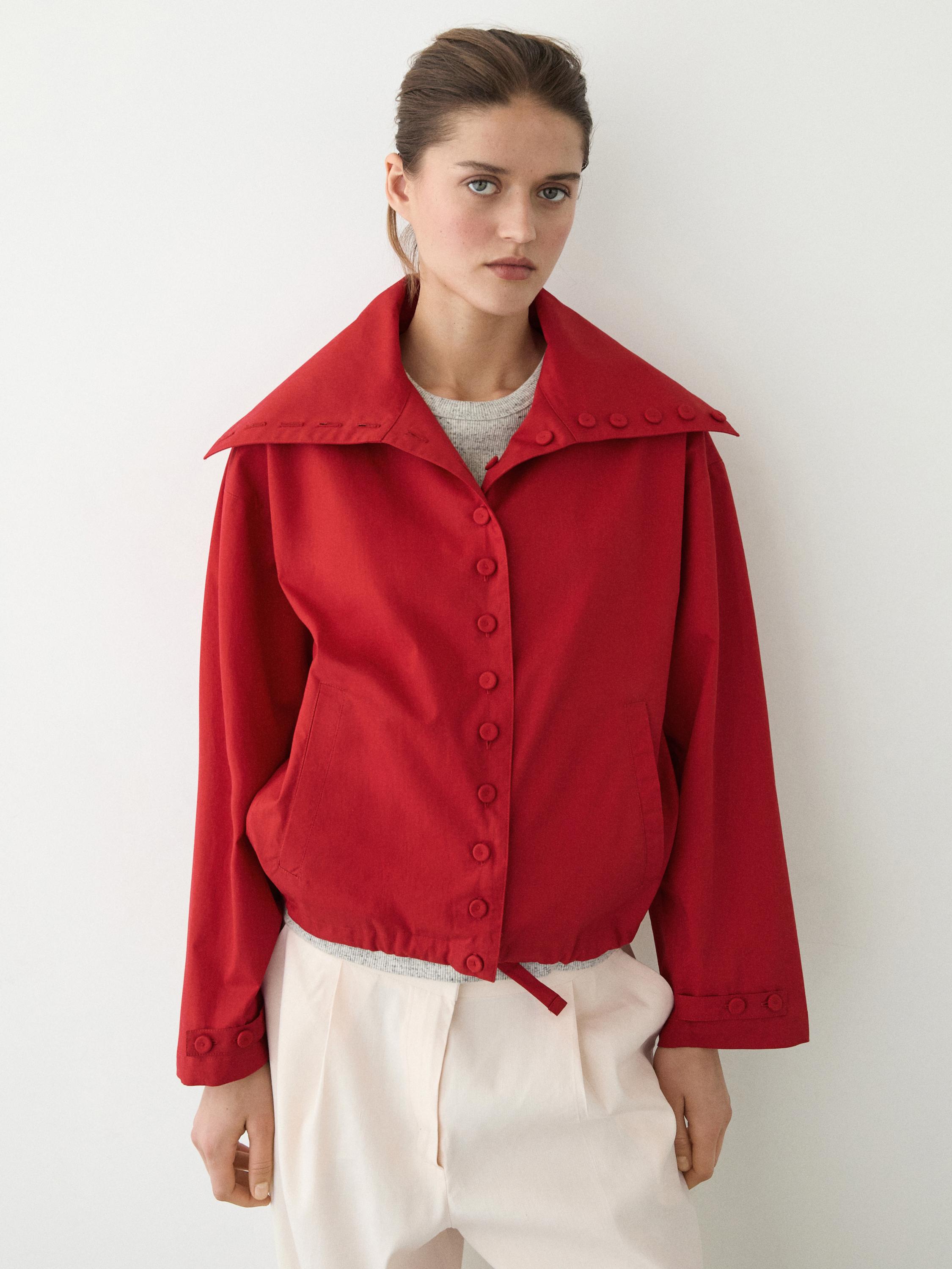 Lightweight cotton jacket with button details — BRIGHT RED