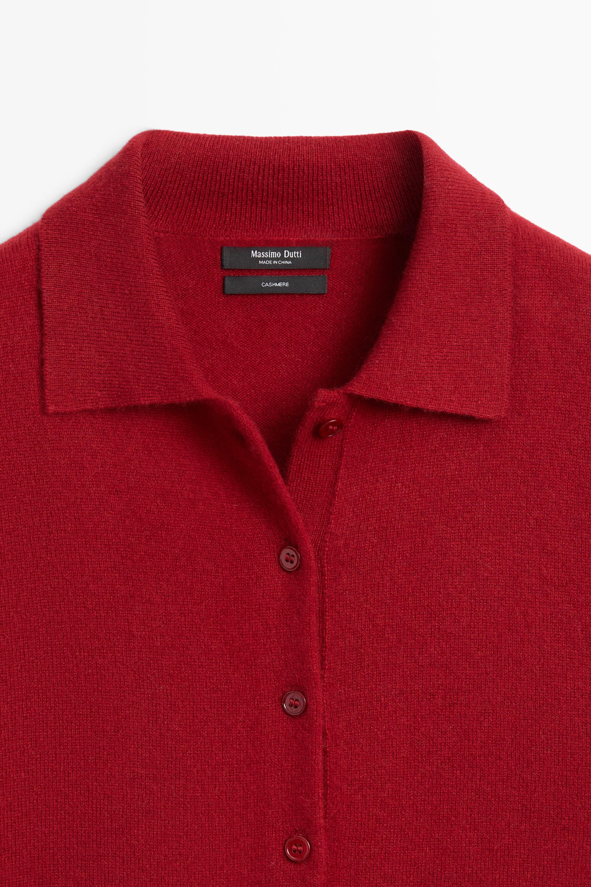 100% cashmere knit polo collar cardigan — MAROON