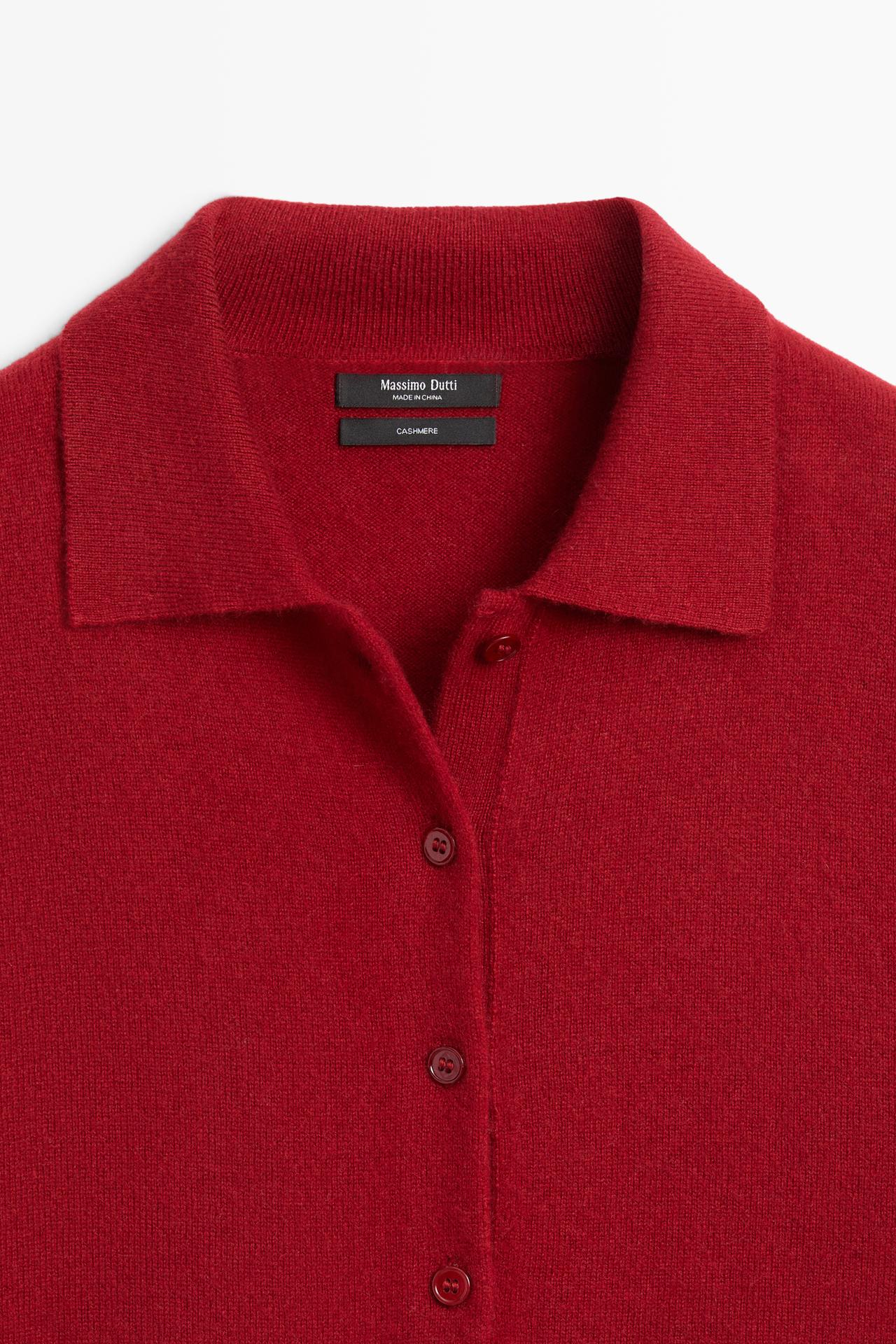 100% cashmere knit polo collar cardigan — MAROON