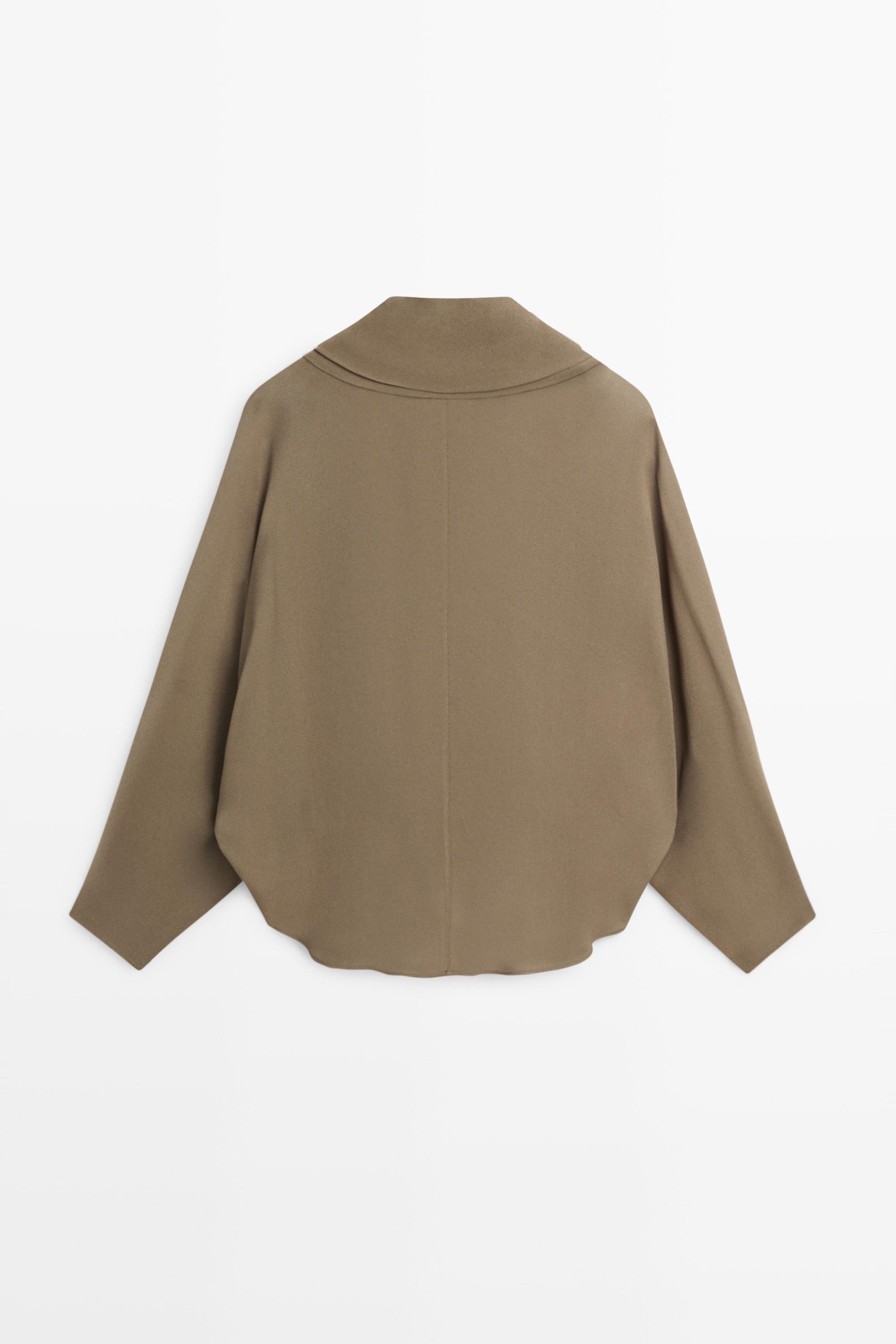 Flowy surplice draped neckline shirt — DARK KHAKI