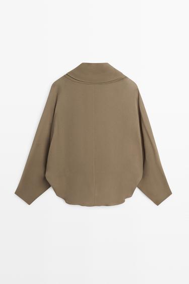 Flowing wrap blouse with draped neckline — DARK KHAKI 6