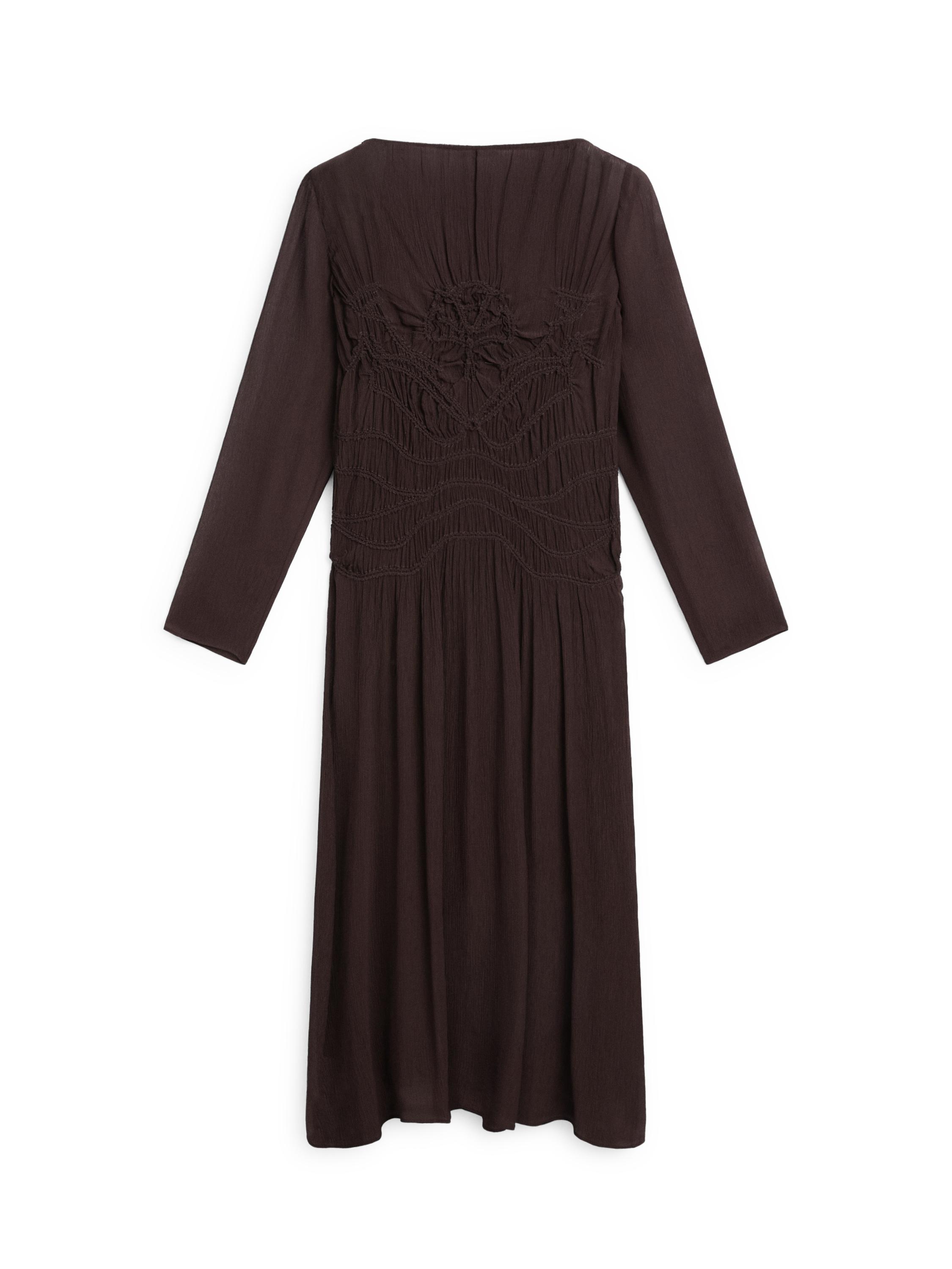 Flowing midi dress with gathered detail — BROWN